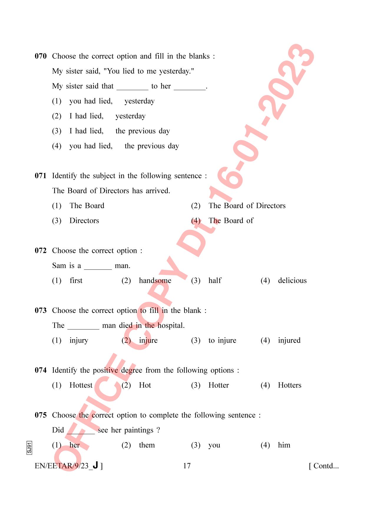 AISSEE Class 9 2023 English Set J Question Paper - Page 17