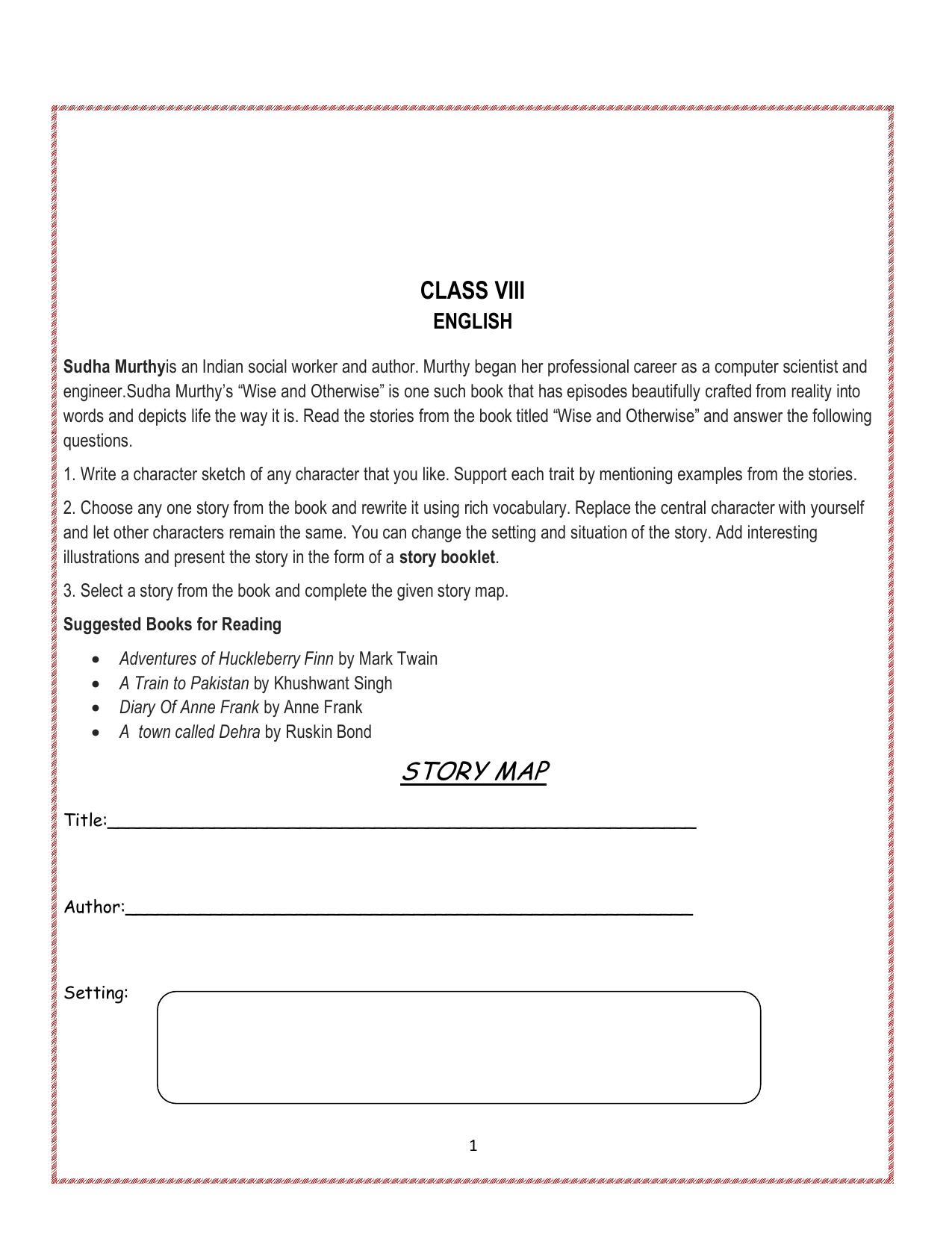 CBSE Worksheets for Class 8 English Assignment 23 - Page 1