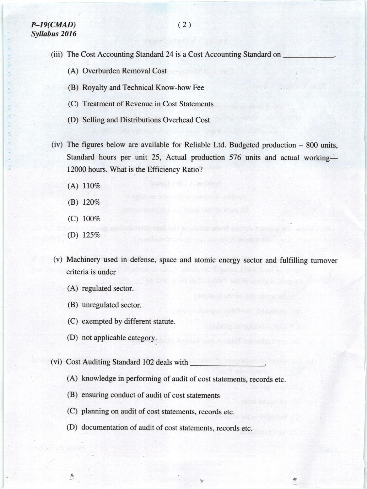 ICMAI June 2019 Cost and Management Audit Question Paper (Final)  - Page 2