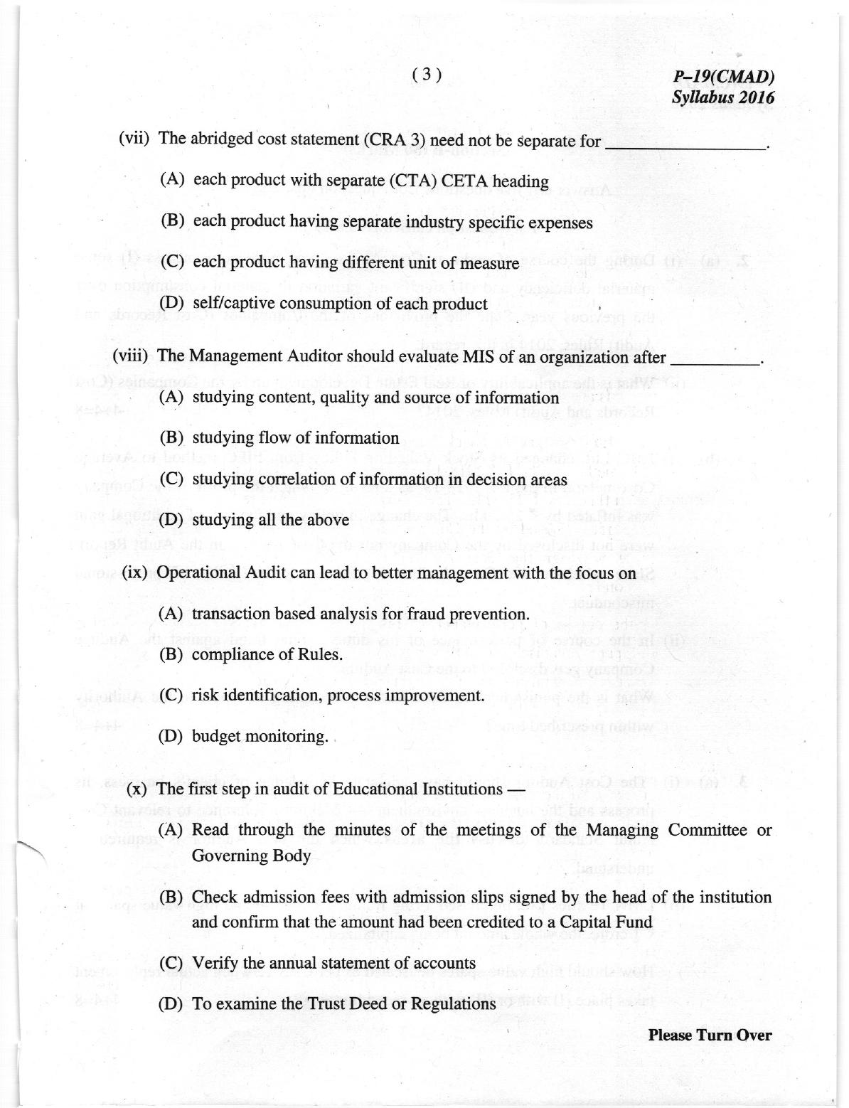 ICMAI June 2019 Cost and Management Audit Question Paper (Final)  - Page 3