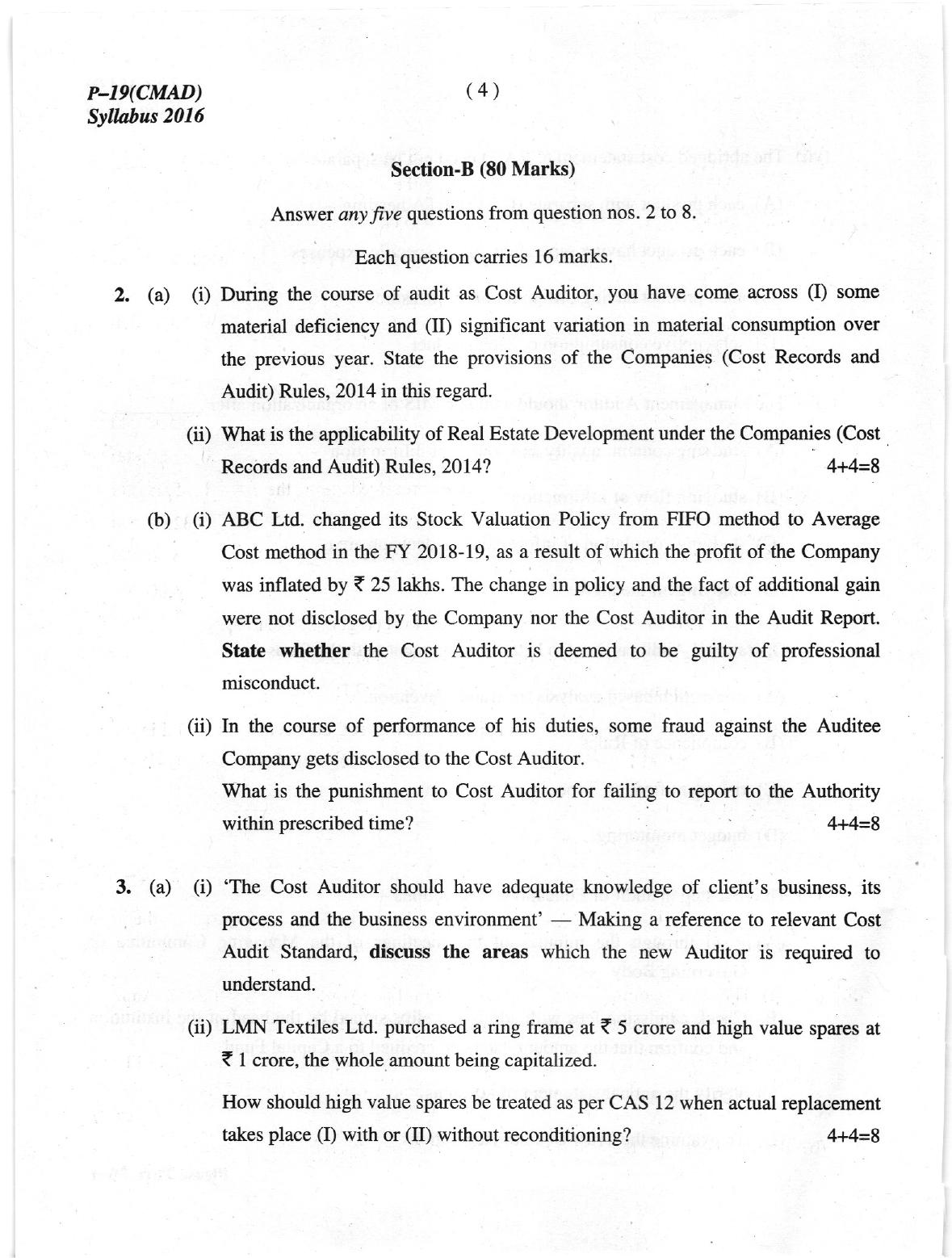 ICMAI June 2019 Cost and Management Audit Question Paper (Final)  - Page 4