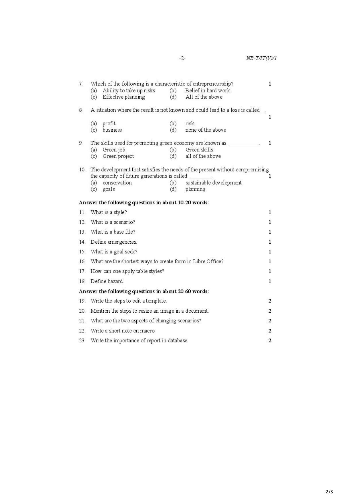 Nagaland Board Class 10 Information Technology ES 2021 Question Paper - Page 2