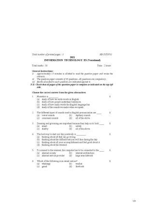 Nagaland Board Class 10 Information Technology ES 2021 Question Paper