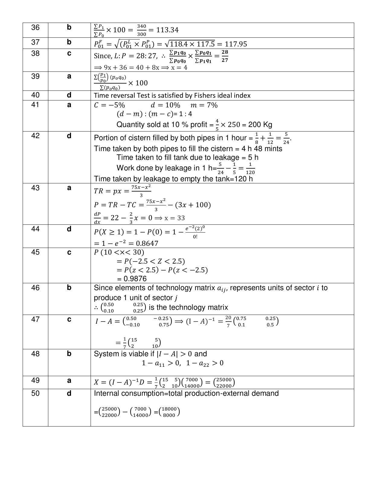CBSE Class 12th Applied Mathematics Sample Question Paper Answer Key