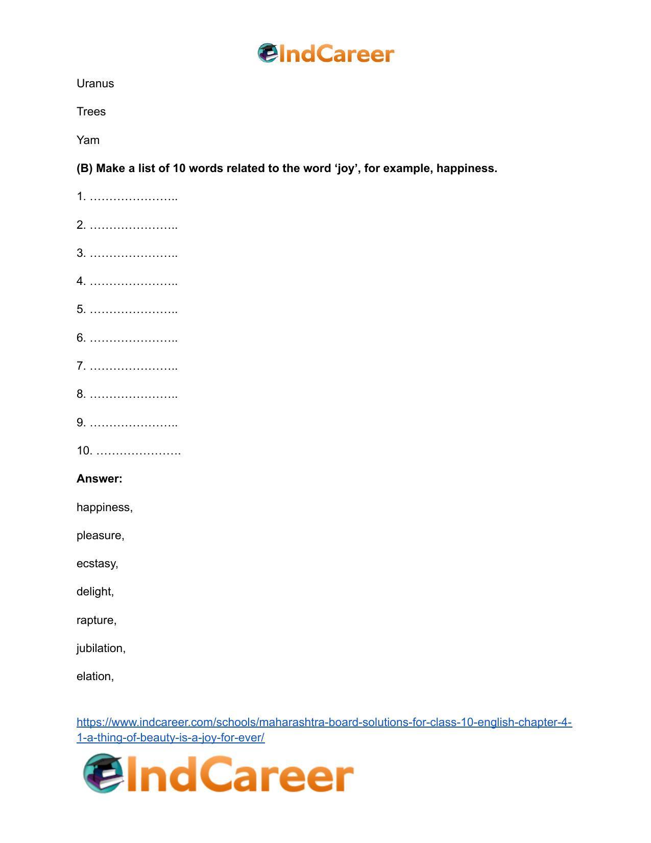 Maharashtra Board Solutions for Class 10- English: Chapter 4.1- A Thing of Beauty is a Joy For Ever - Page 3
