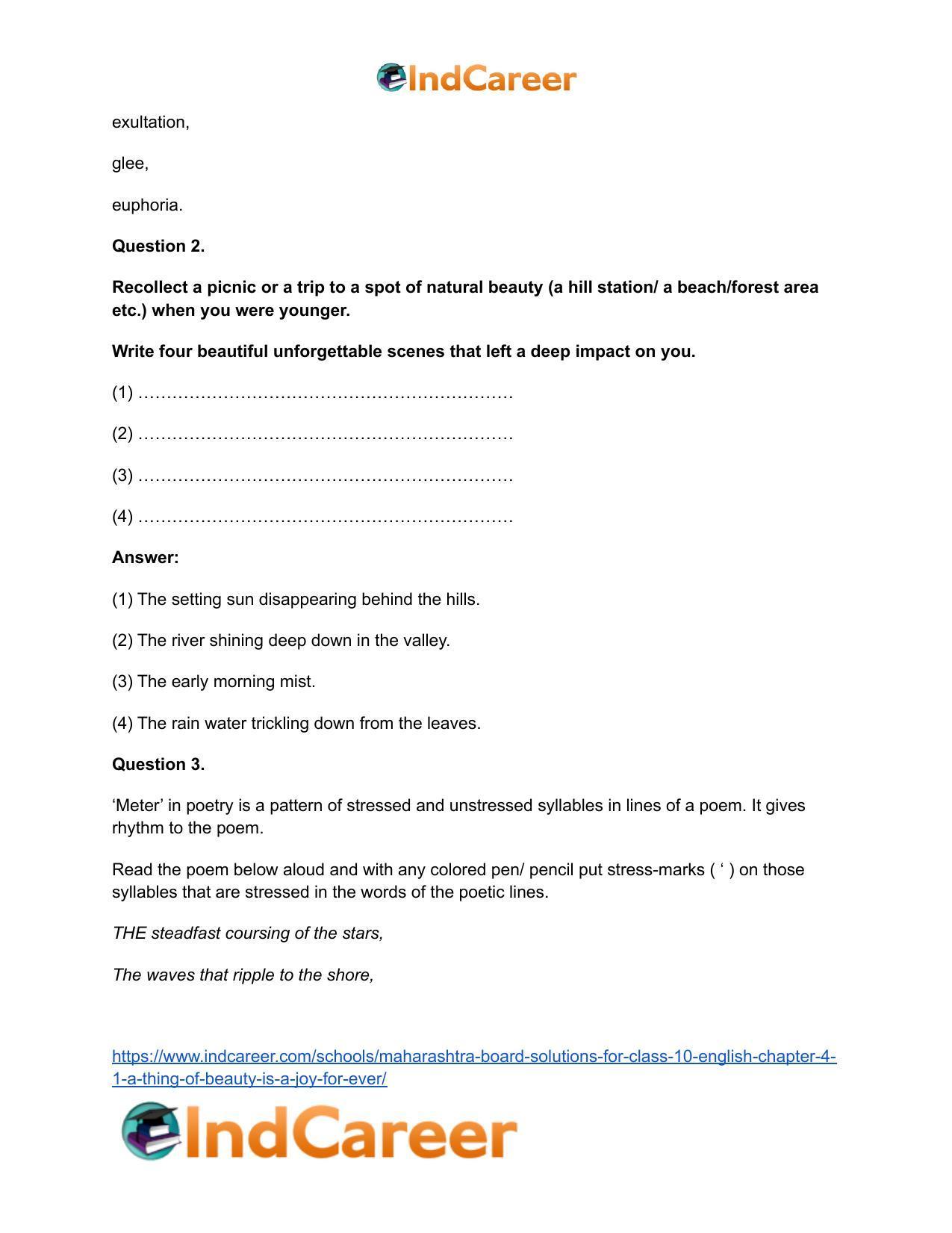 Maharashtra Board Solutions for Class 10- English: Chapter 4.1- A Thing of Beauty is a Joy For Ever - Page 4