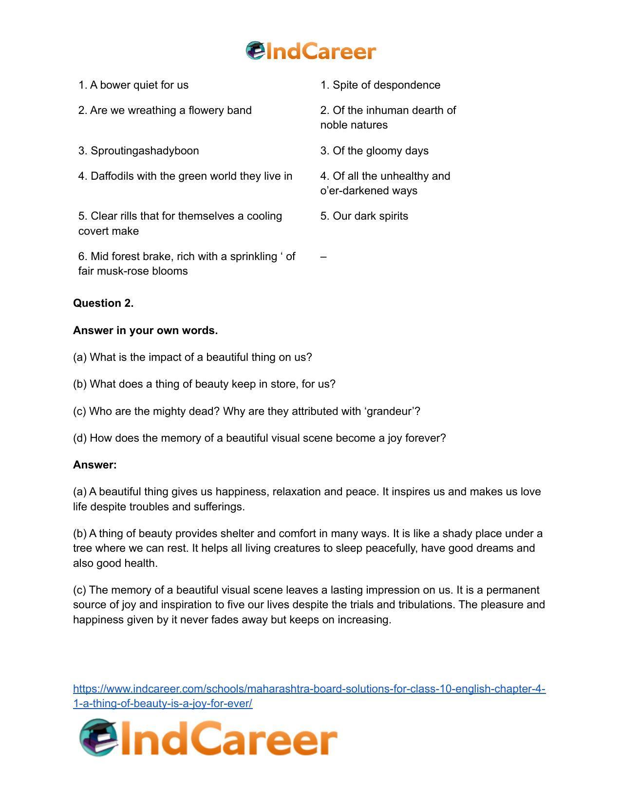 Maharashtra Board Solutions for Class 10- English: Chapter 4.1- A Thing of Beauty is a Joy For Ever - Page 7
