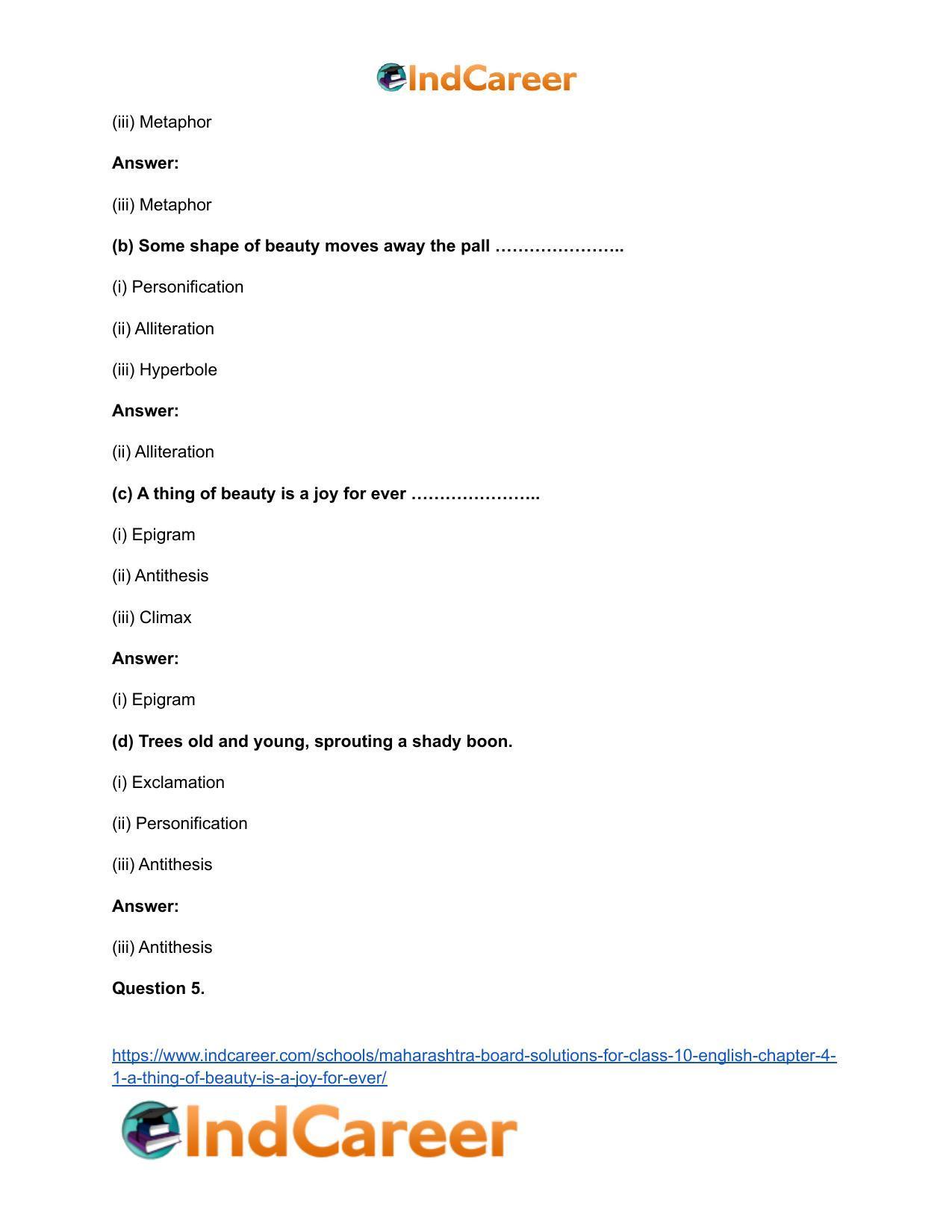 Maharashtra Board Solutions for Class 10- English: Chapter 4.1- A Thing of Beauty is a Joy For Ever - Page 9