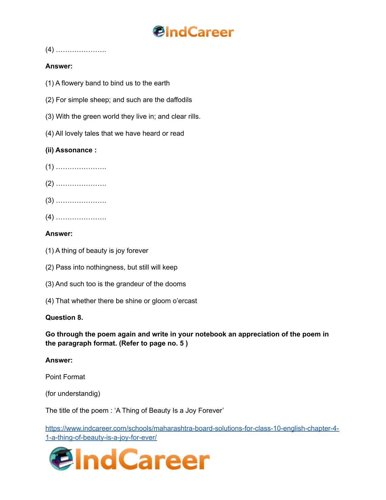 Maharashtra Board Solutions for Class 10- English: Chapter 4.1- A Thing of Beauty is a Joy For Ever - Page 12