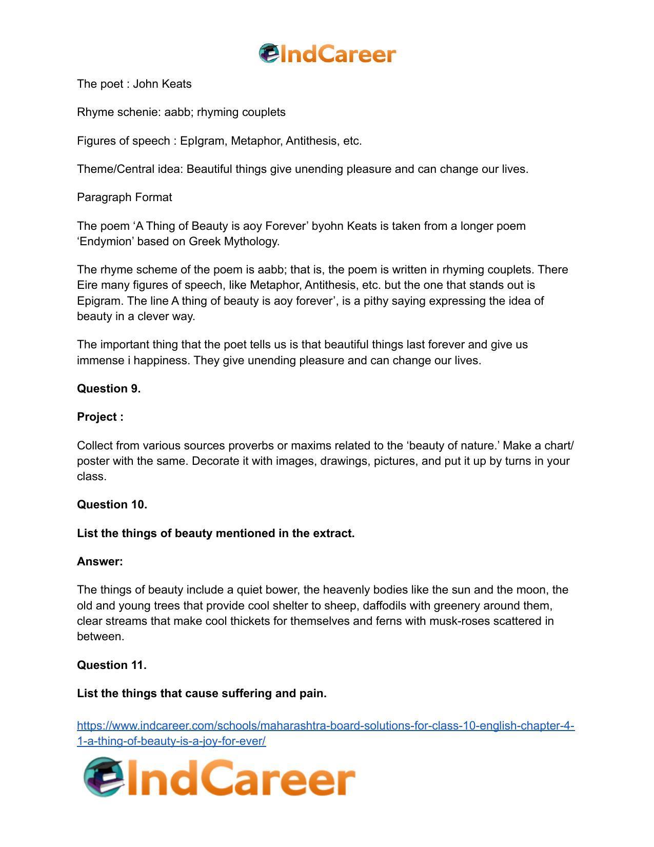 Maharashtra Board Solutions for Class 10- English: Chapter 4.1- A Thing of Beauty is a Joy For Ever - Page 13