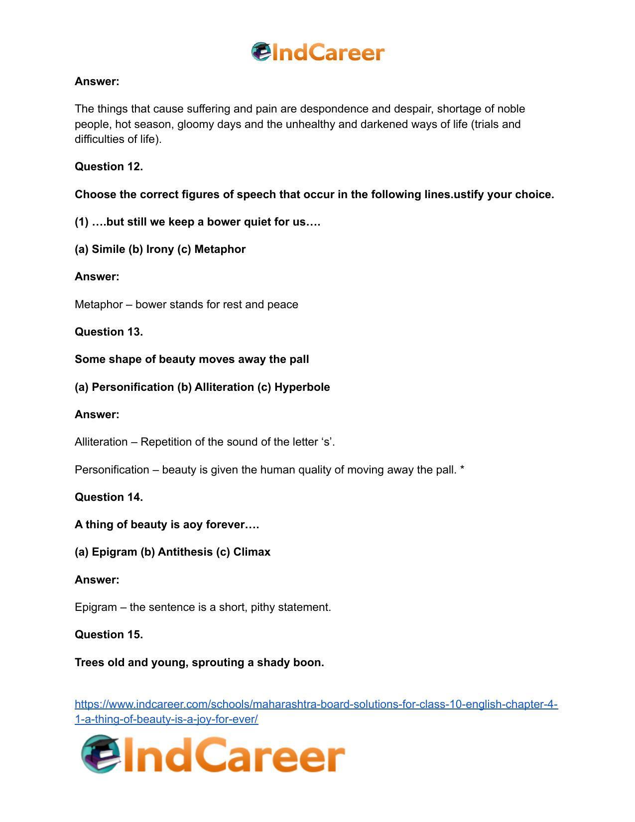 Maharashtra Board Solutions for Class 10- English: Chapter 4.1- A Thing of Beauty is a Joy For Ever - Page 14