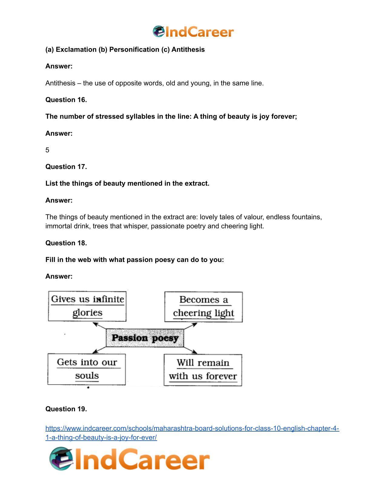 Maharashtra Board Solutions for Class 10- English: Chapter 4.1- A Thing of Beauty is a Joy For Ever - Page 15