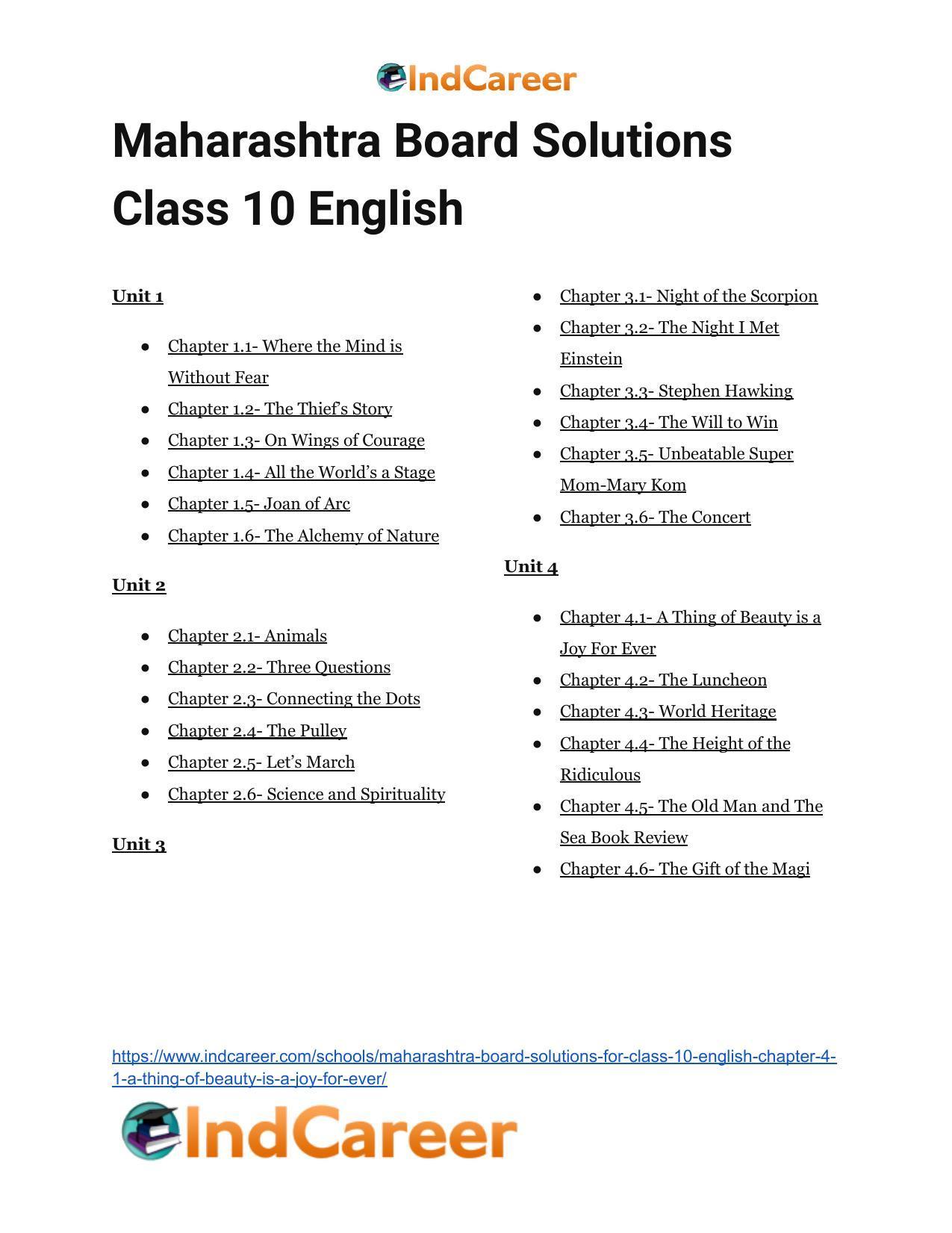 Maharashtra Board Solutions for Class 10- English: Chapter 4.1- A Thing of Beauty is a Joy For Ever - Page 17
