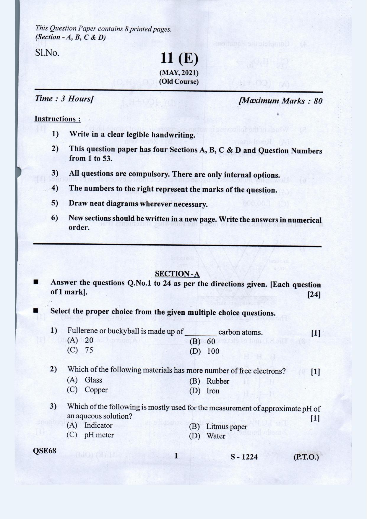 Gujarat Board Class 10th Science Eng. Med. Old May 2021 Question Paper - Page 1