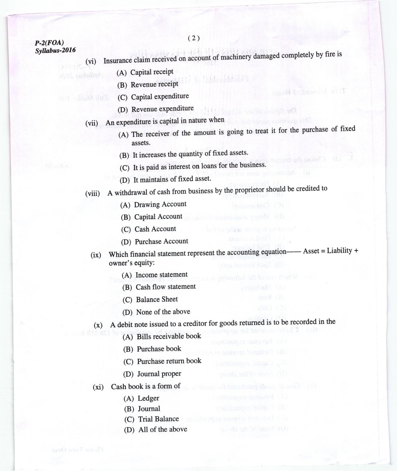 ICMAI June 2018 Fundamentals of Accounting Question Paper  - Page 2
