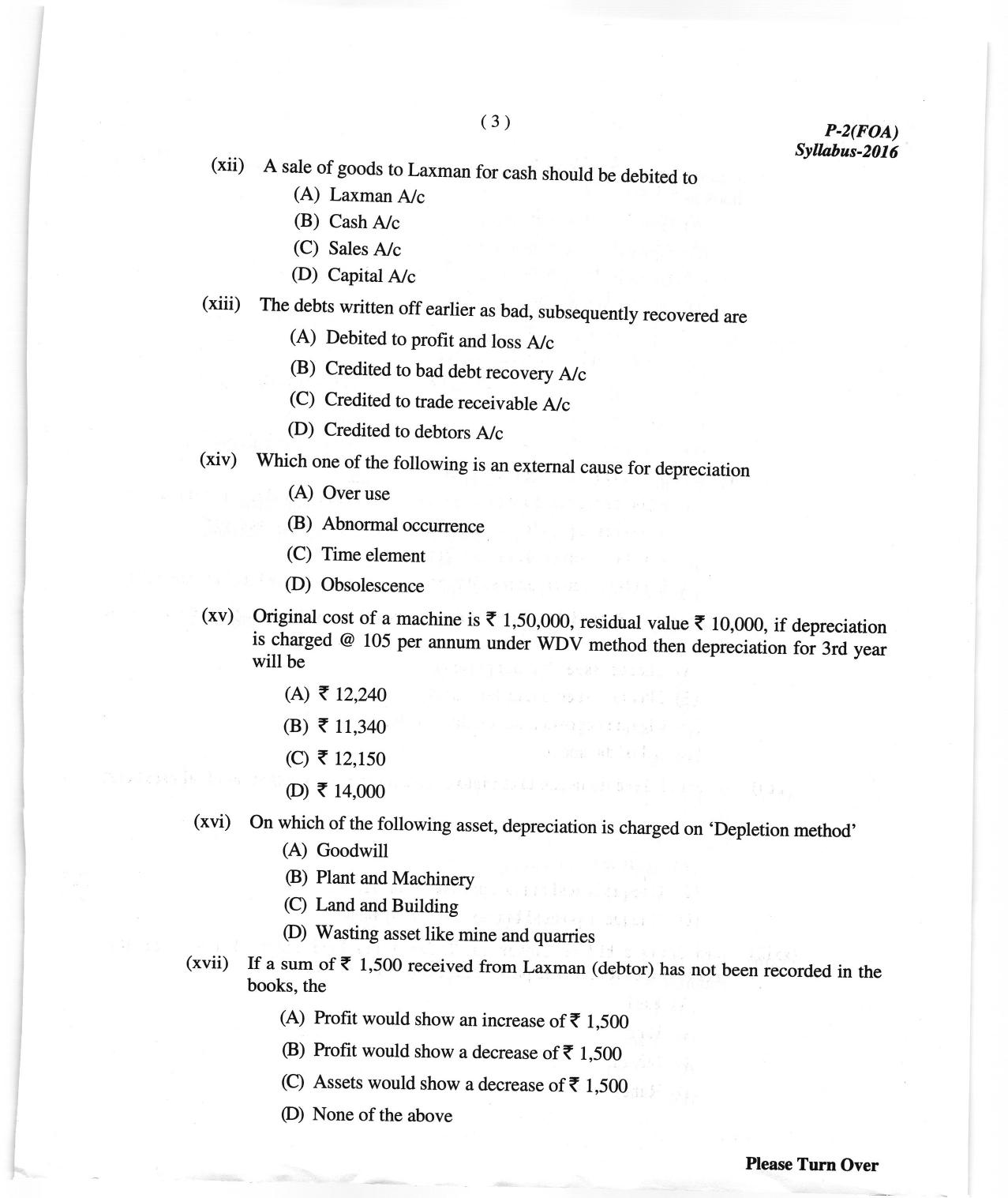 ICMAI June 2018 Fundamentals of Accounting Question Paper  - Page 3