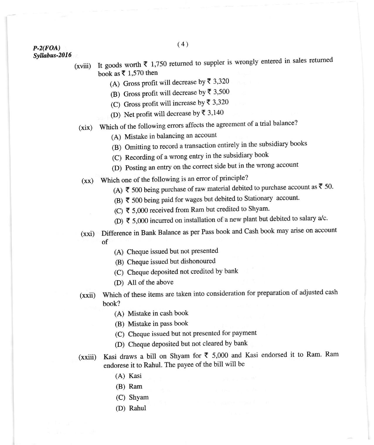 ICMAI June 2018 Fundamentals of Accounting Question Paper  - Page 4