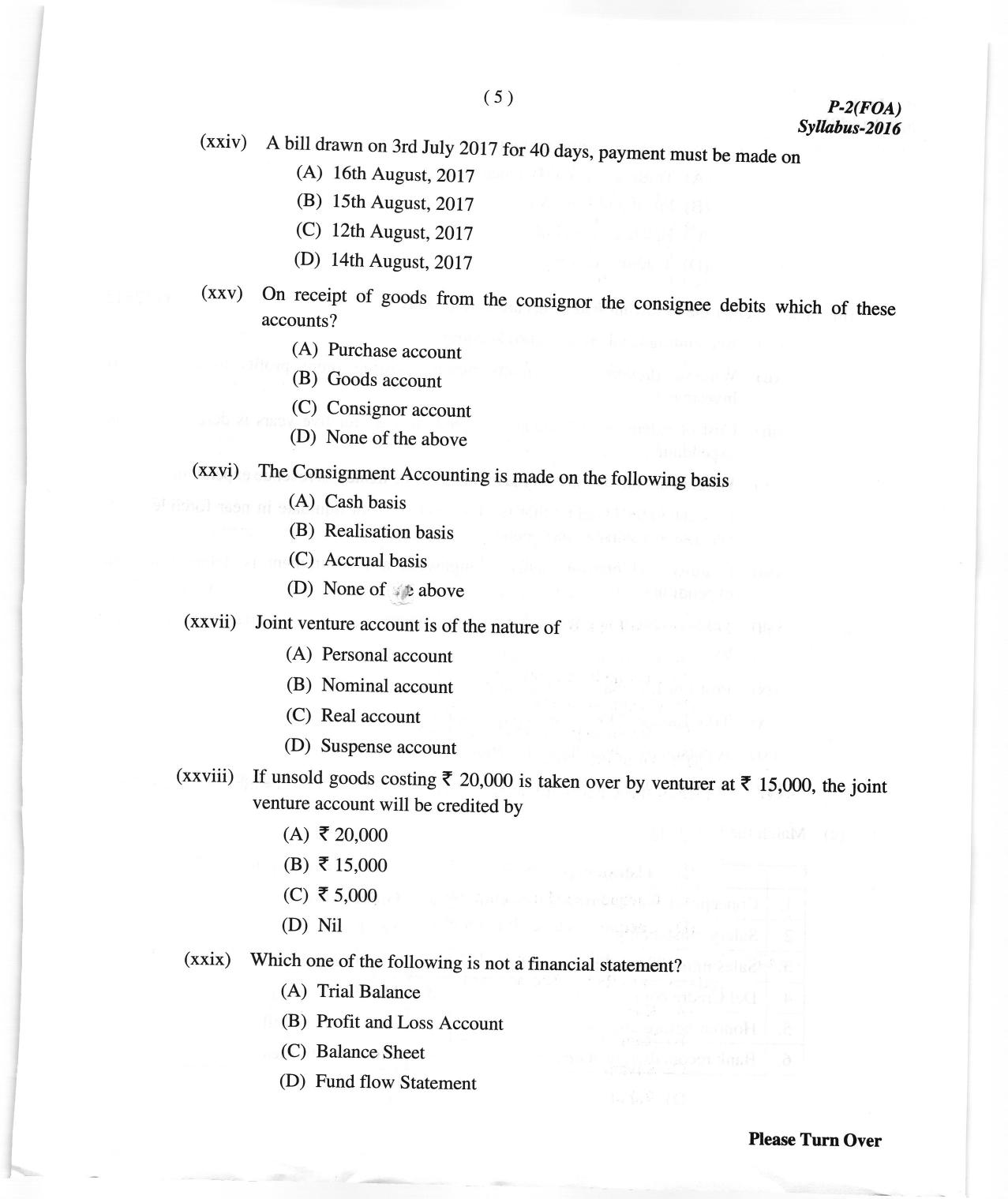 ICMAI June 2018 Fundamentals of Accounting Question Paper  - Page 5