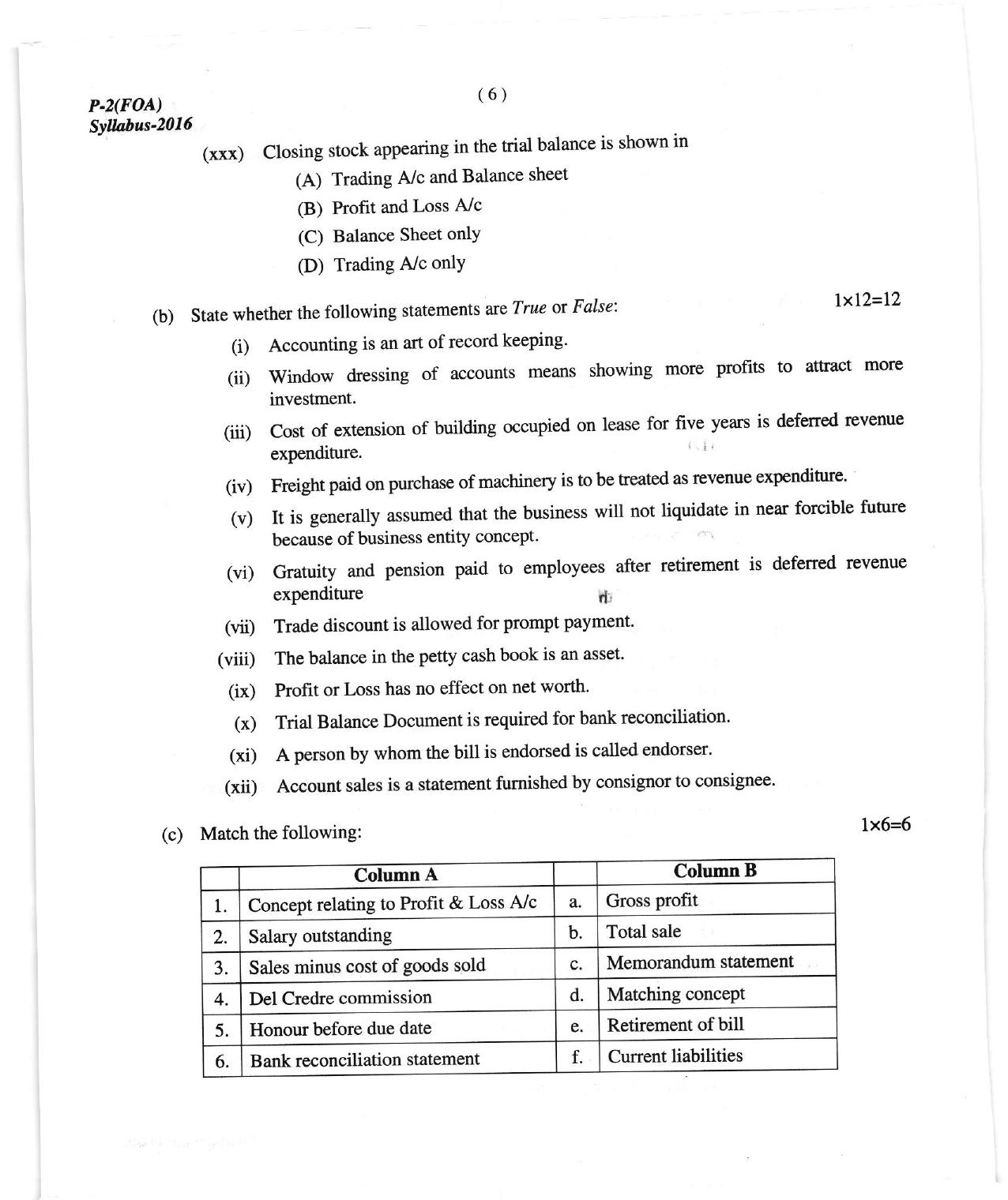 ICMAI June 2018 Fundamentals of Accounting Question Paper  - Page 6