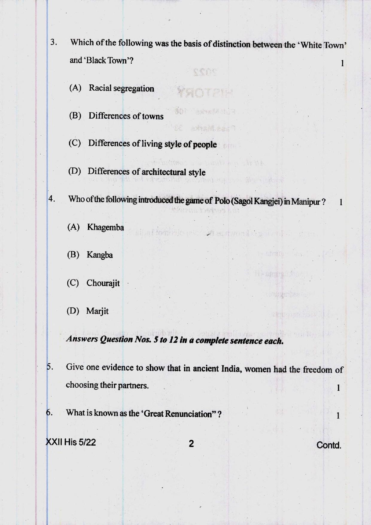 COHSEM 12th Question Papers 2022 History - Page 2