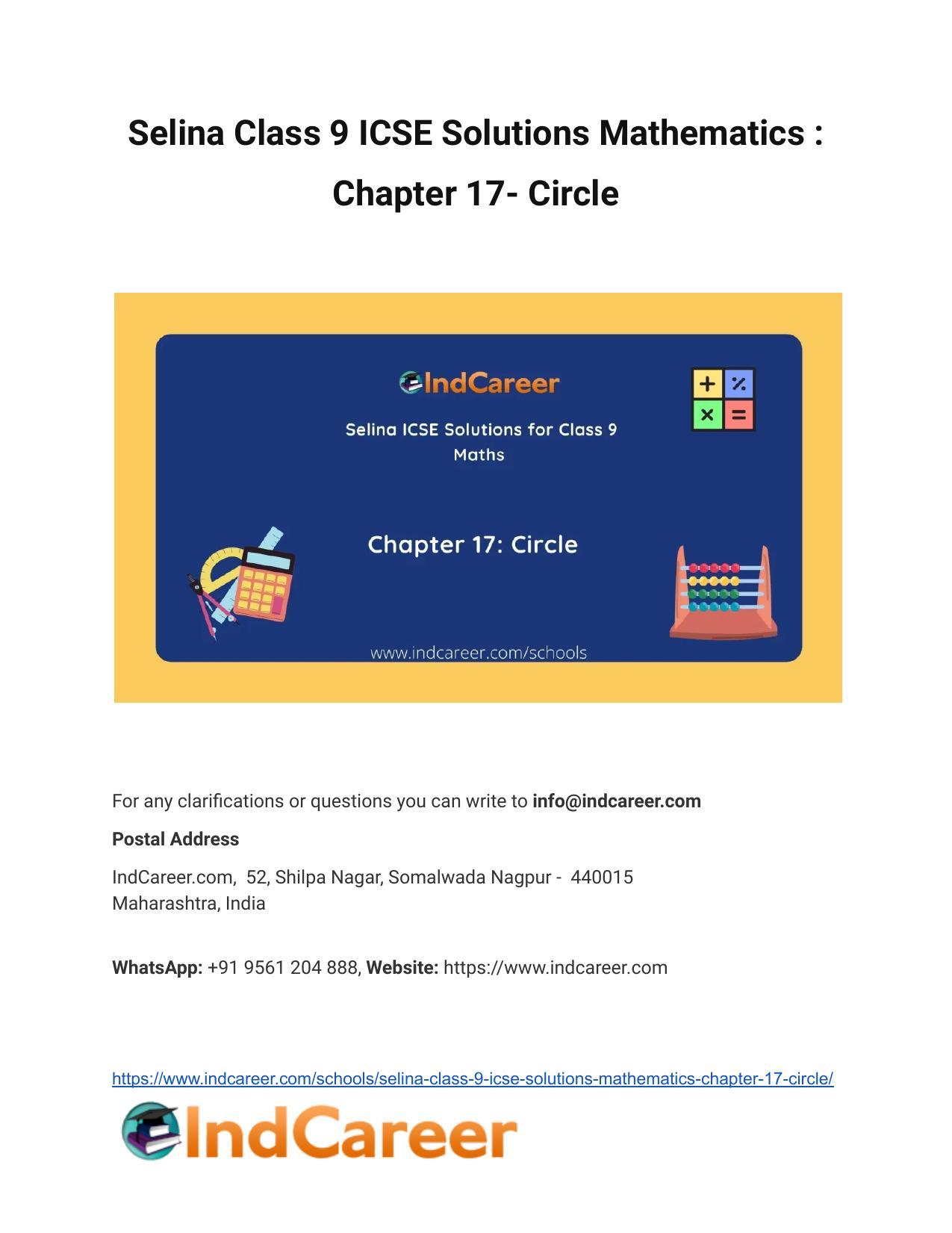 Selina Class 9 ICSE Solutions Mathematics : Chapter 17- Circle - Page 1