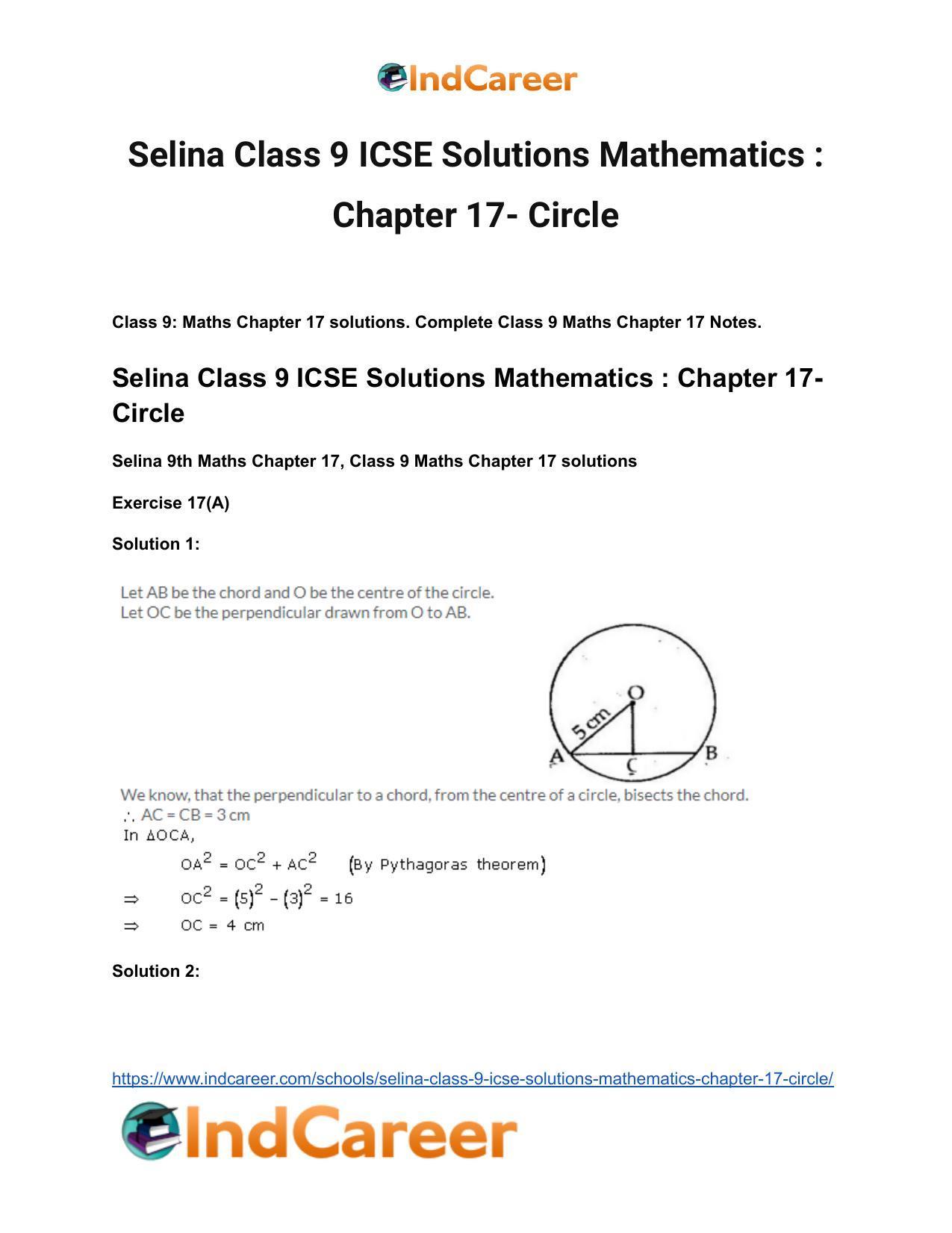 Selina Class 9 ICSE Solutions Mathematics : Chapter 17- Circle - Page 2