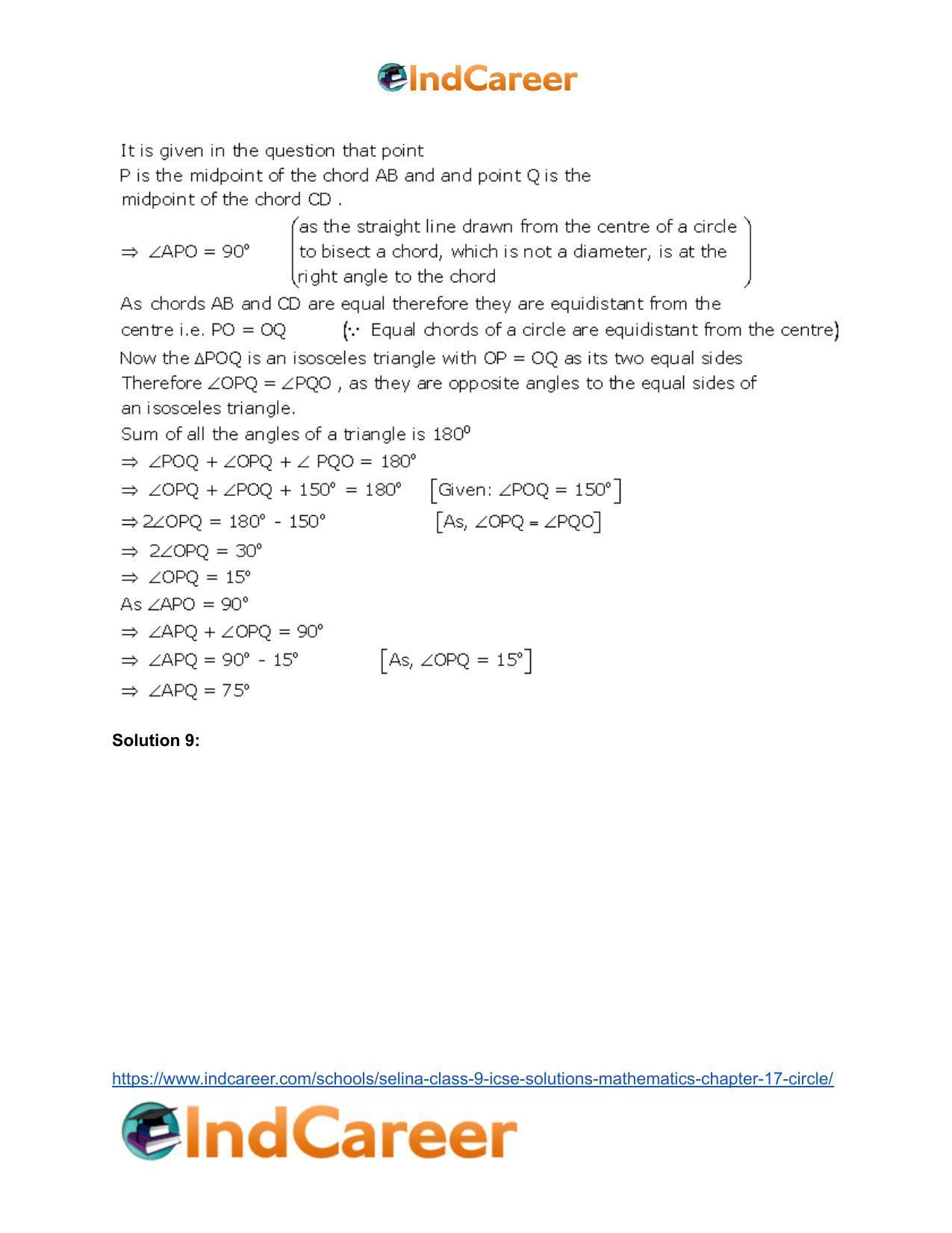 Selina Class 9 ICSE Solutions Mathematics : Chapter 17- Circle - Page 36