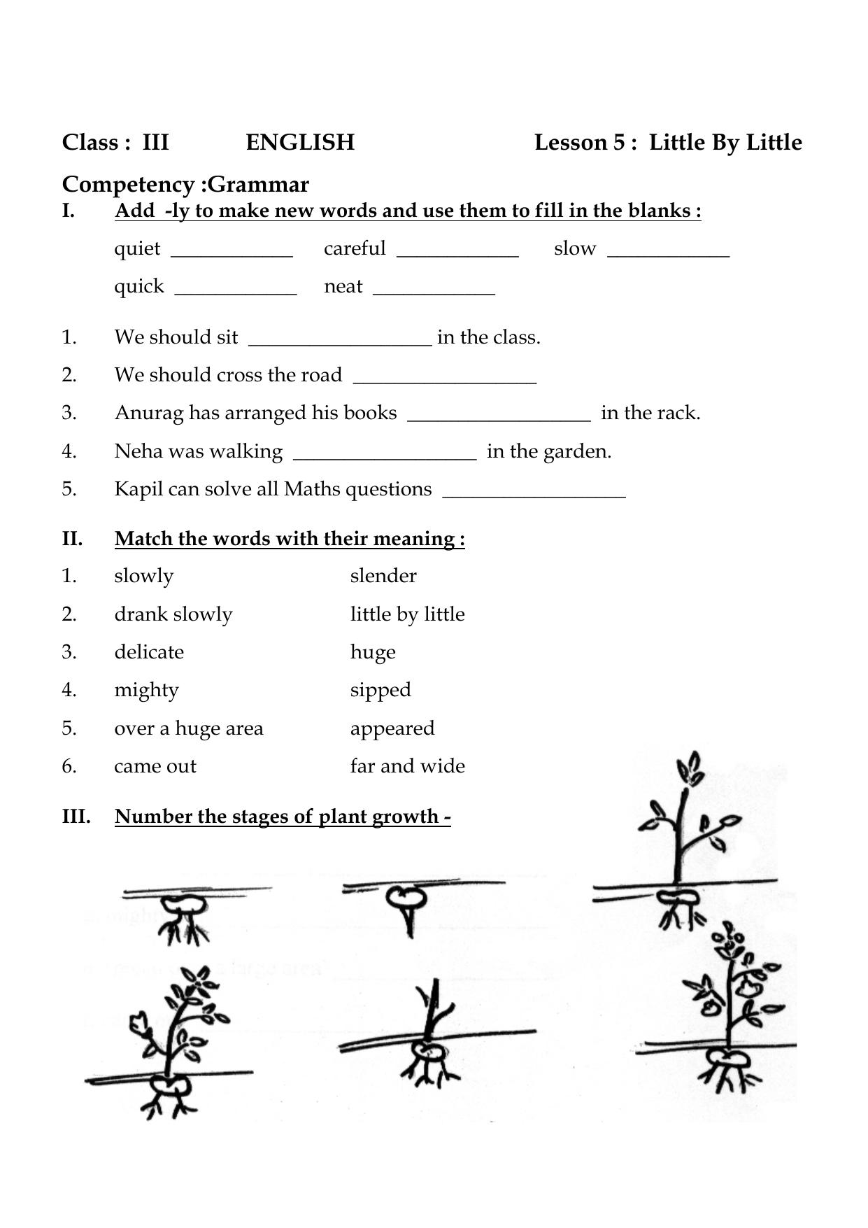 Worksheet for Class 3 English Little By Little Assignment - Page 1