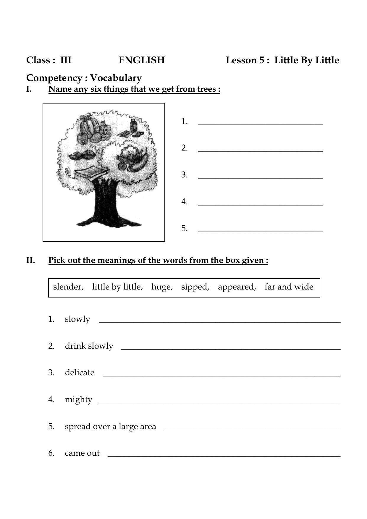 Worksheet for Class 3 English Little By Little Assignment - Page 2