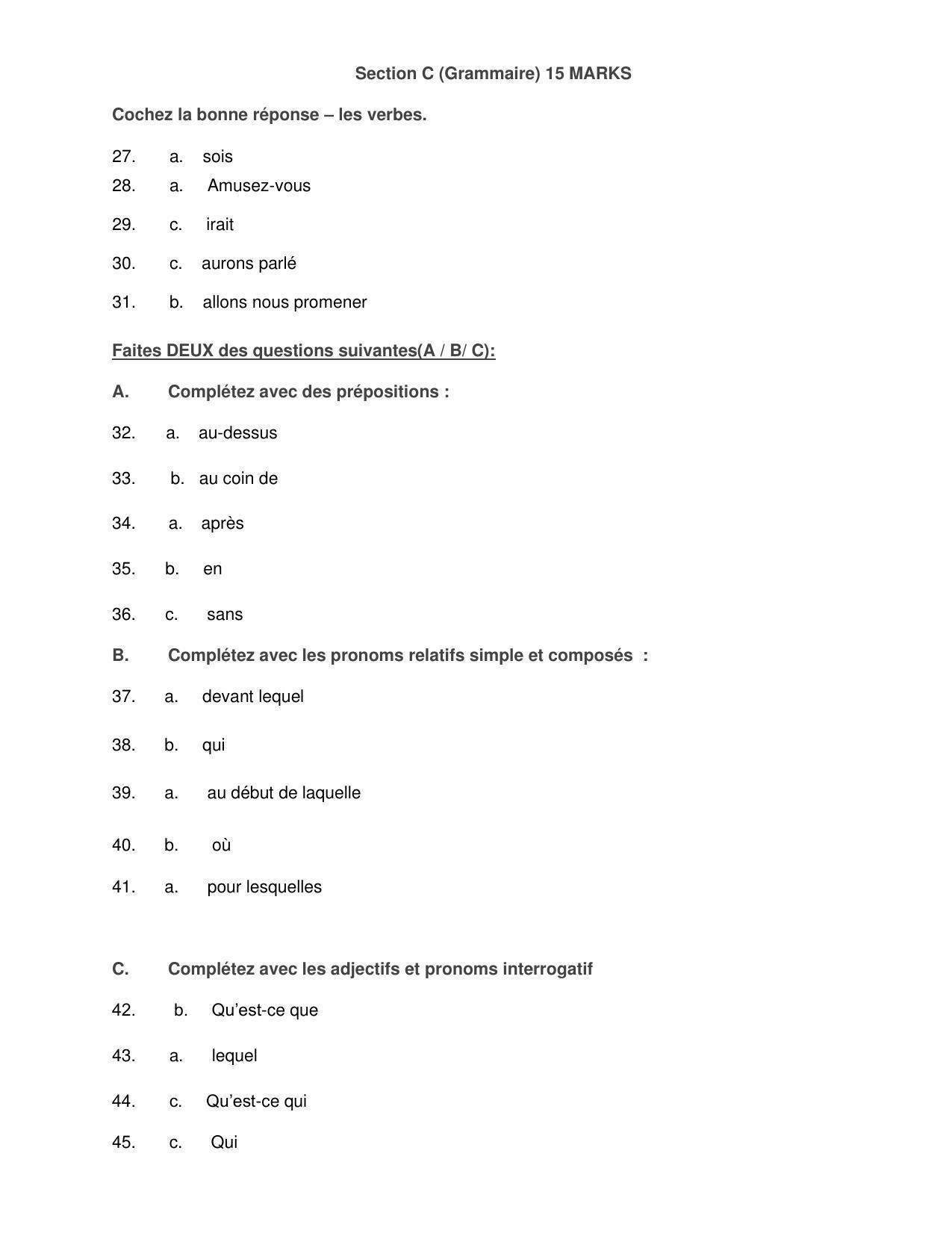 CBSE Class 12th French Sample Question Paper Answer Key 2021-22 - Page 2