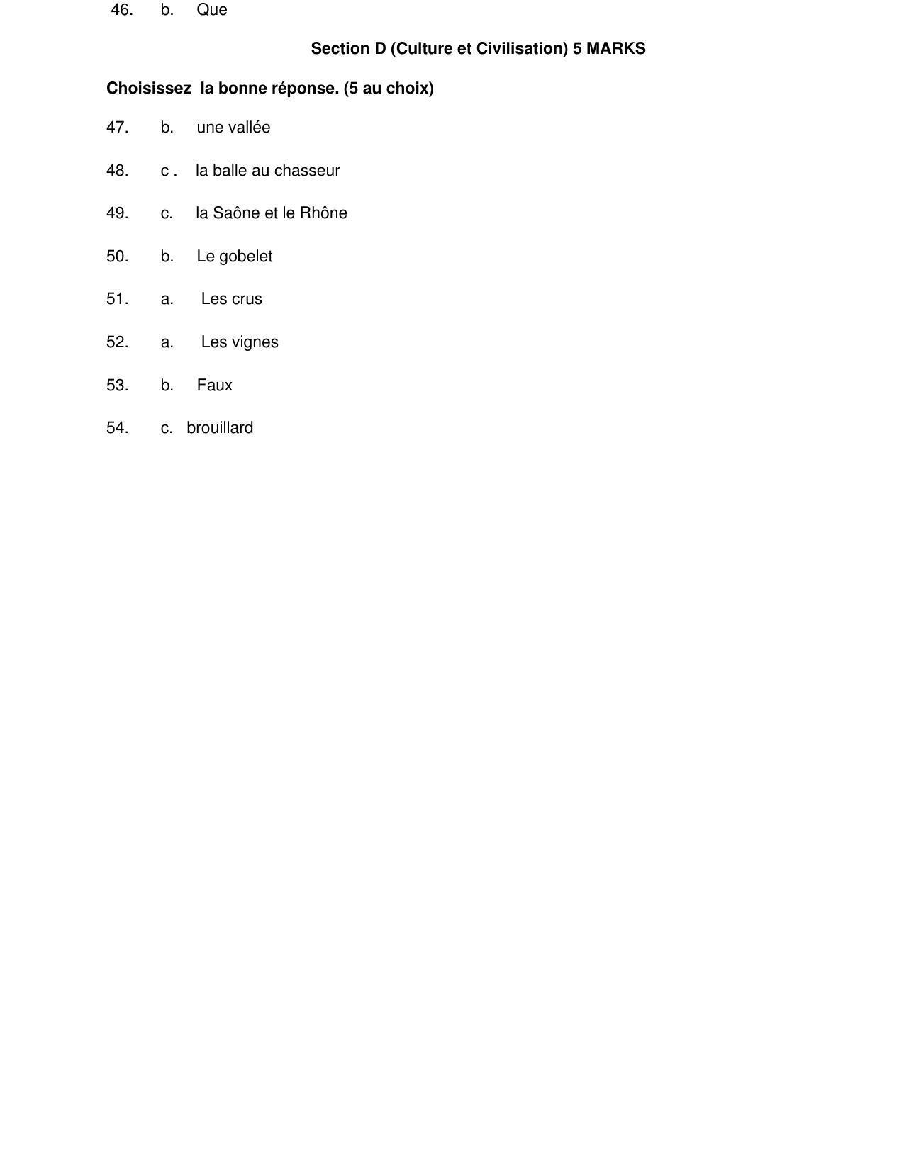CBSE Class 12th French Sample Question Paper Answer Key 2021-22 - Page 3