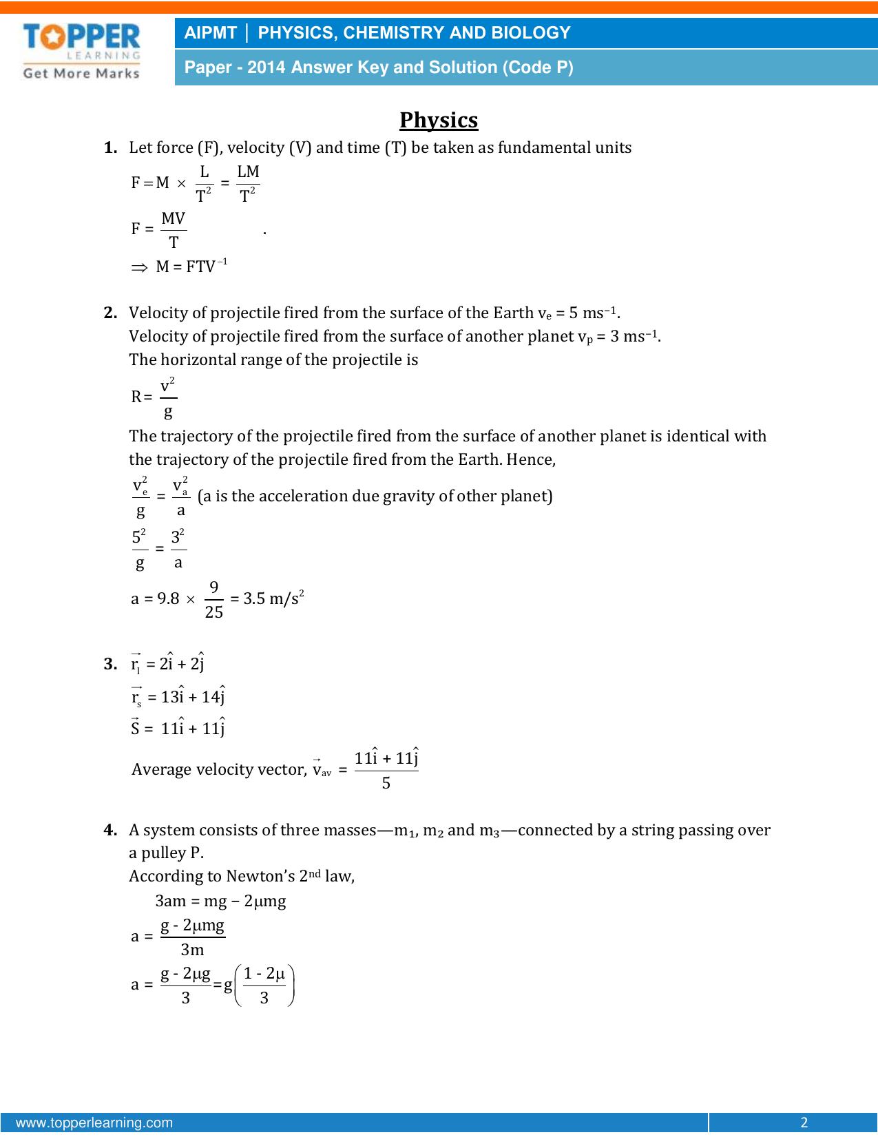 NEET Code P 2014 Answer & Solutions - Page 2
