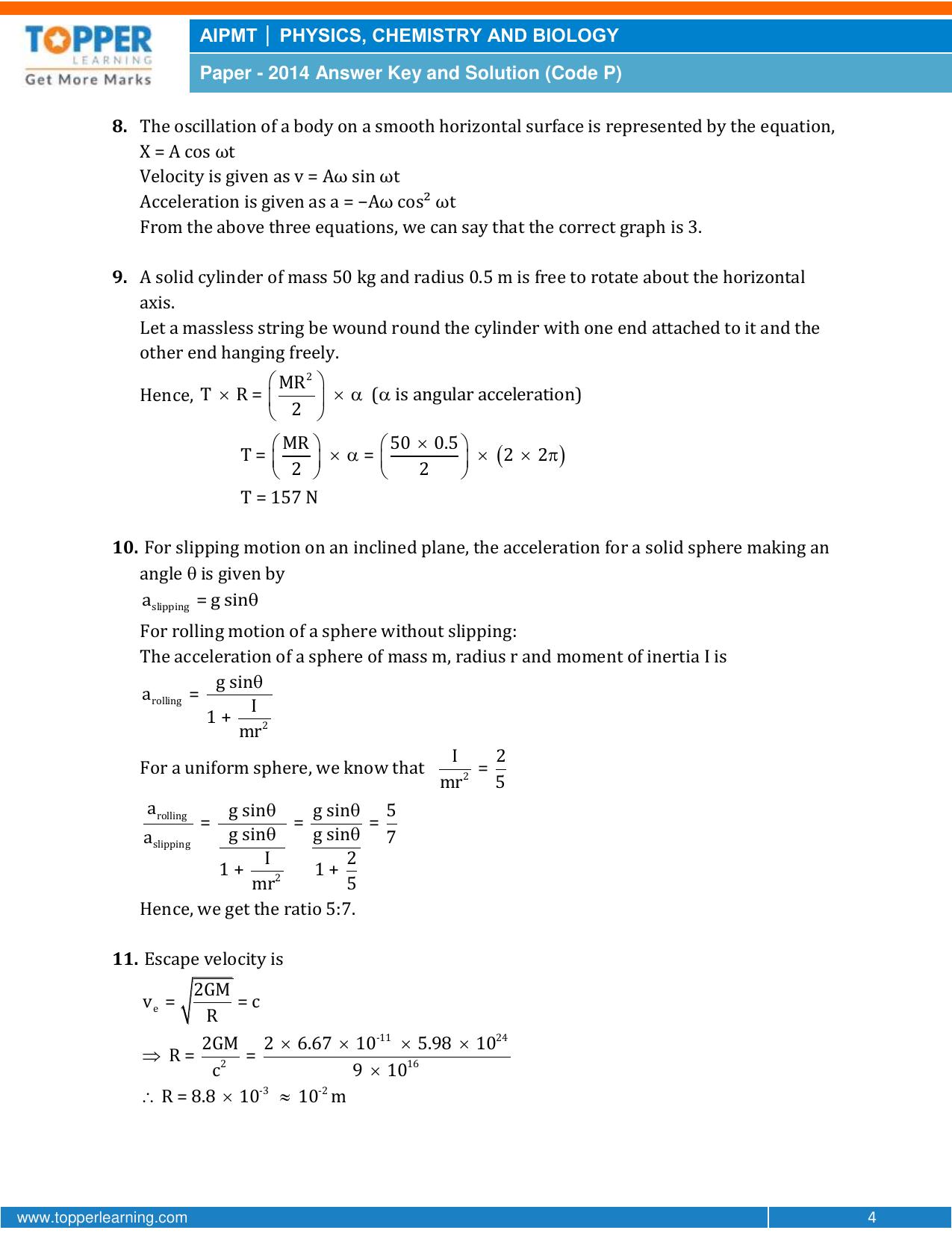 NEET Code P 2014 Answer & Solutions - Page 4