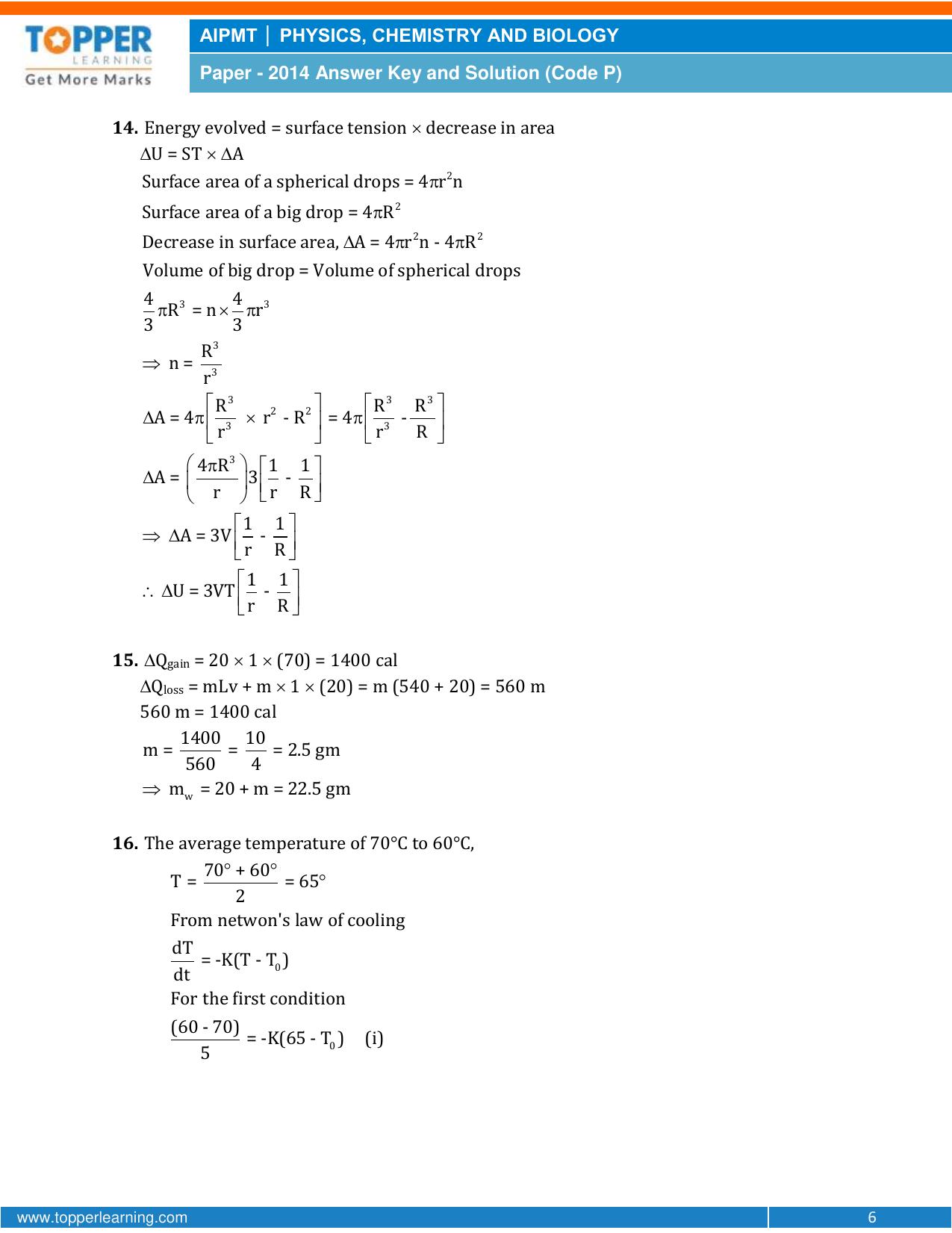 NEET Code P 2014 Answer & Solutions - Page 6