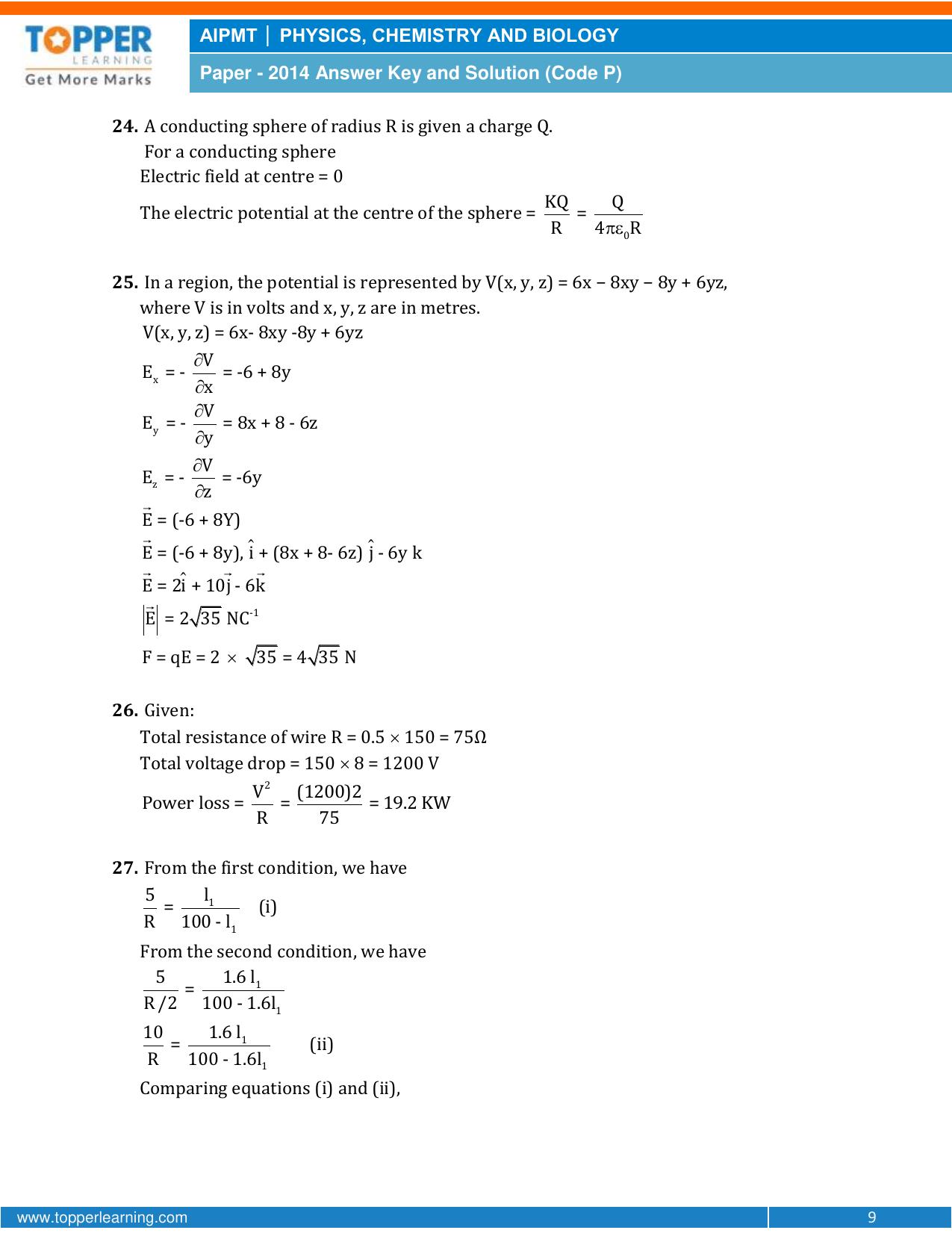 NEET Code P 2014 Answer & Solutions - Page 9