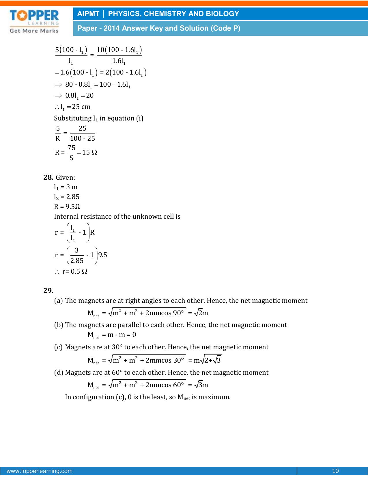 NEET Code P 2014 Answer & Solutions - Page 10