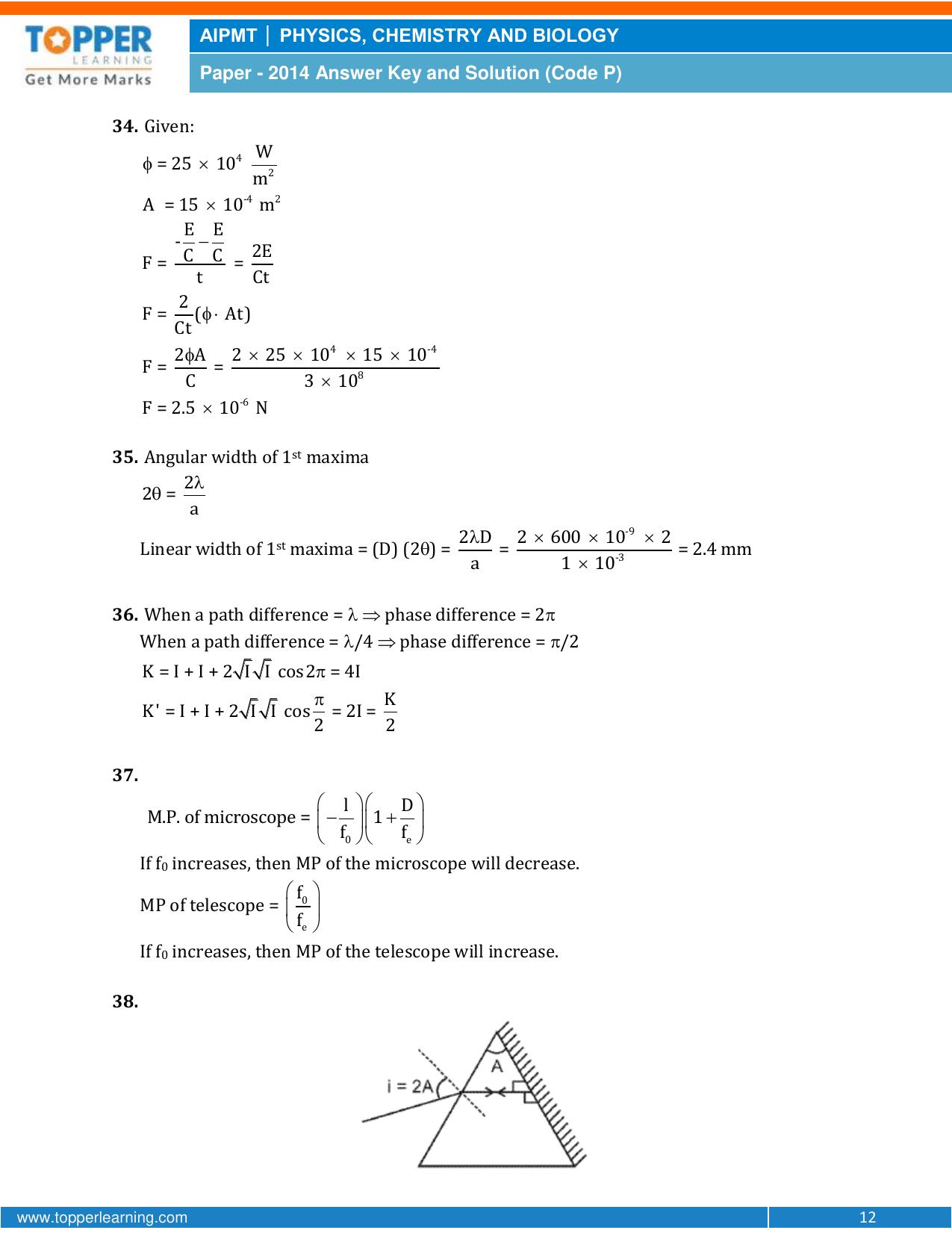 NEET Code P 2014 Answer & Solutions - Page 12