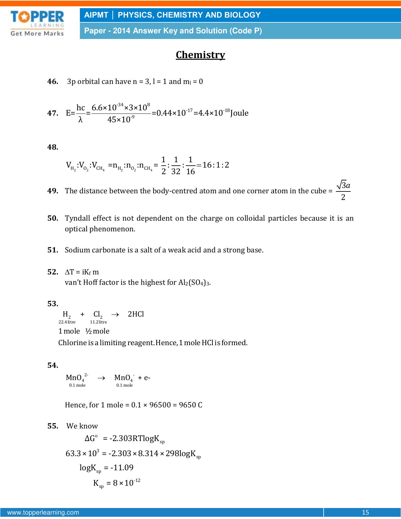 NEET Code P 2014 Answer & Solutions - Page 15