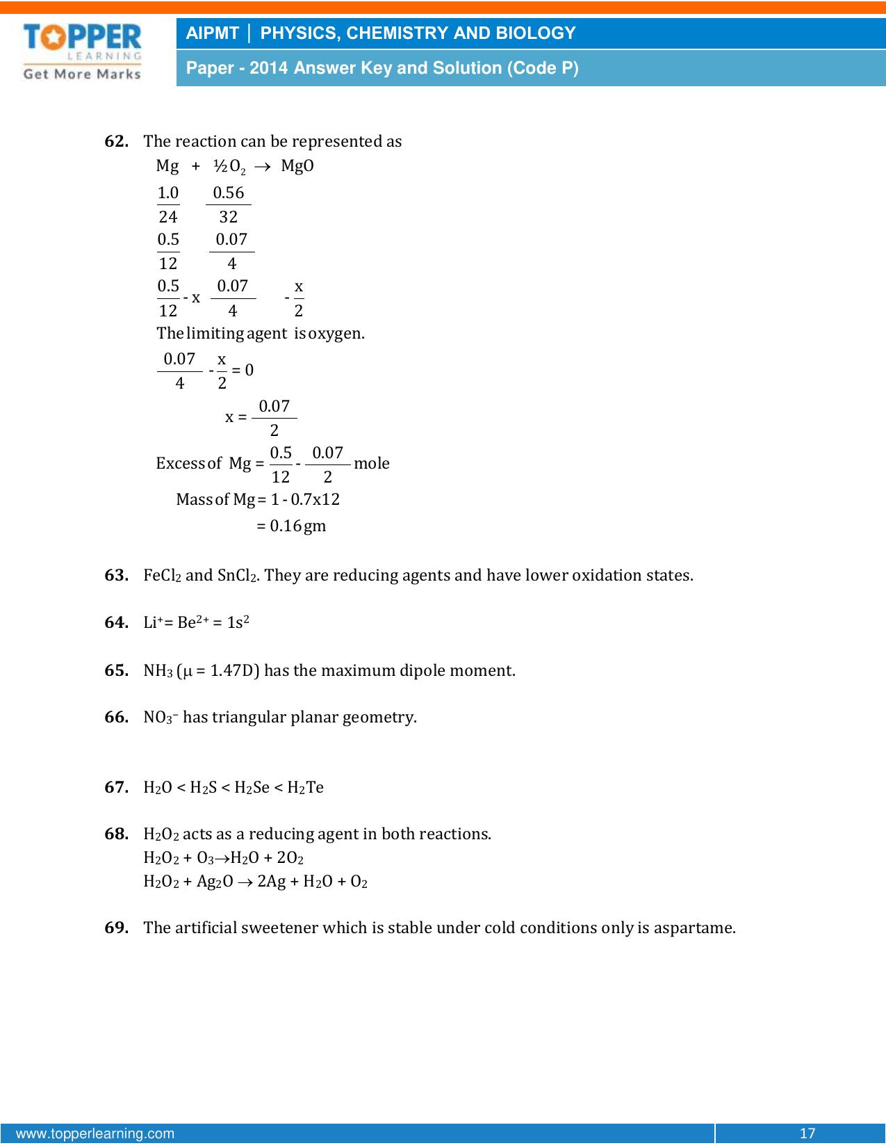NEET Code P 2014 Answer & Solutions - Page 17