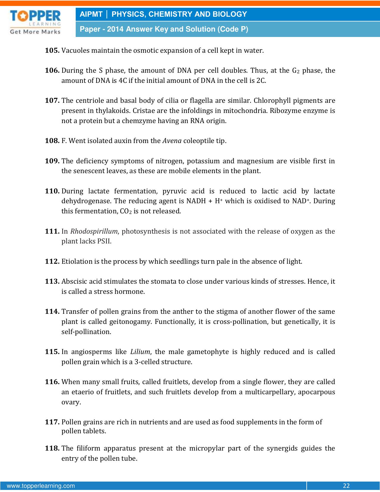 NEET Code P 2014 Answer & Solutions - Page 22