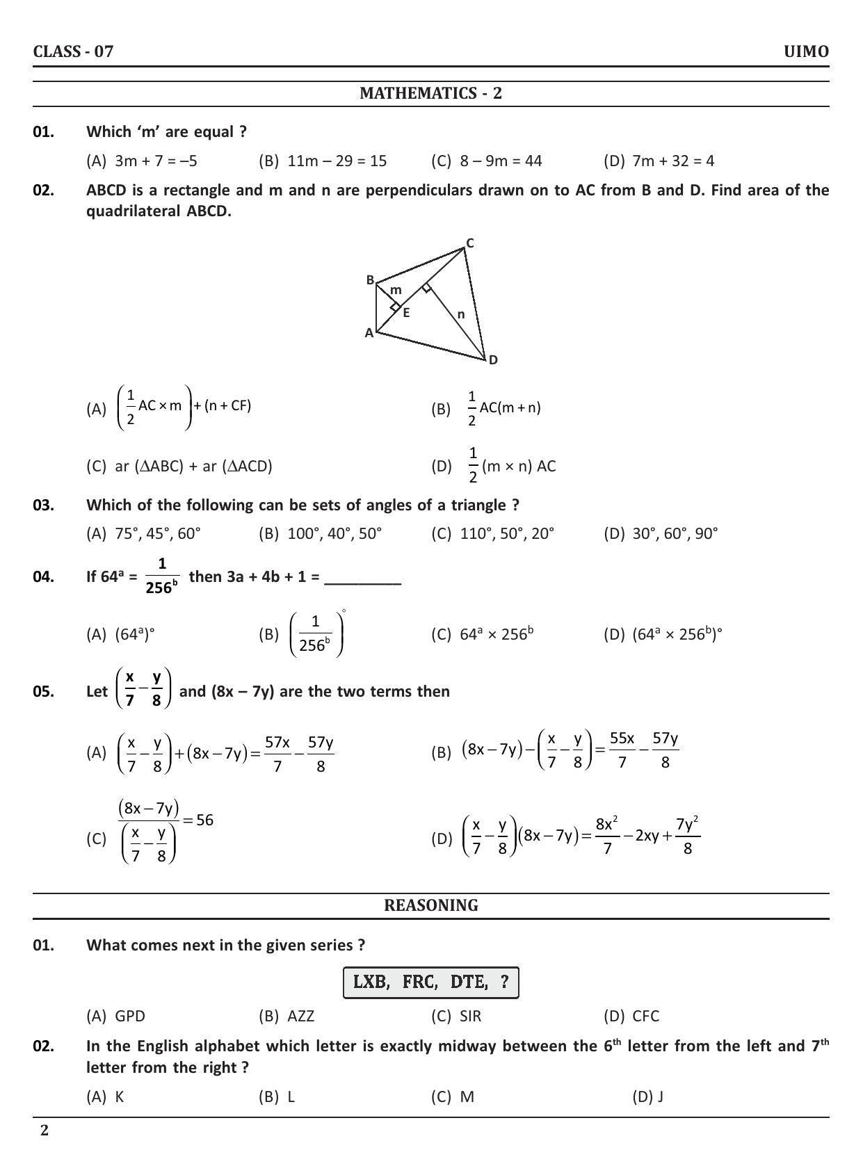 UIMO Class 7 2023 Sample Paper  - Page 2