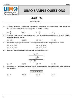 UIMO Class 7 2023 Sample Paper 