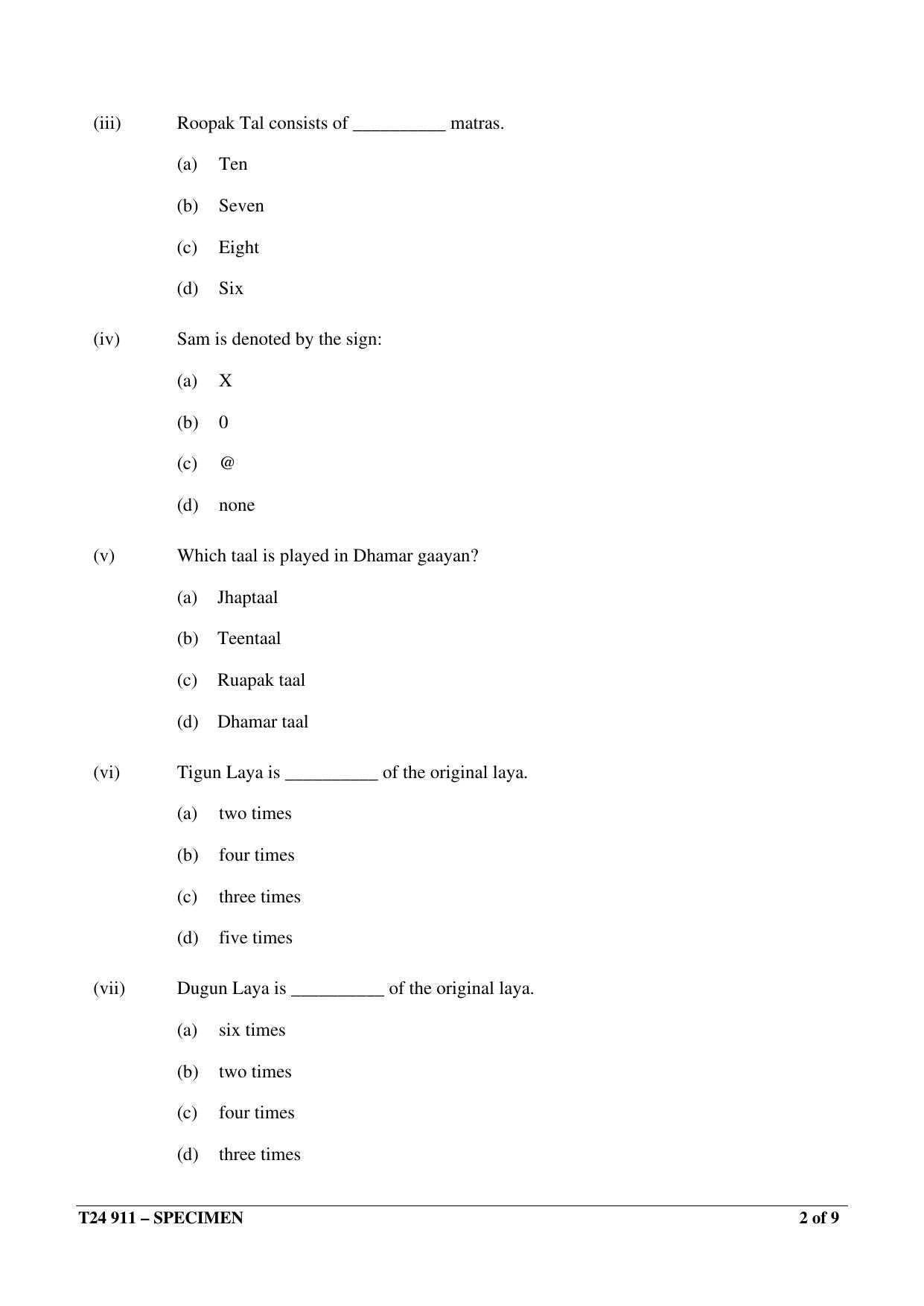 ICSE Class 10  2024 HINDUSTANI MUSIC Sample Paper - Page 2