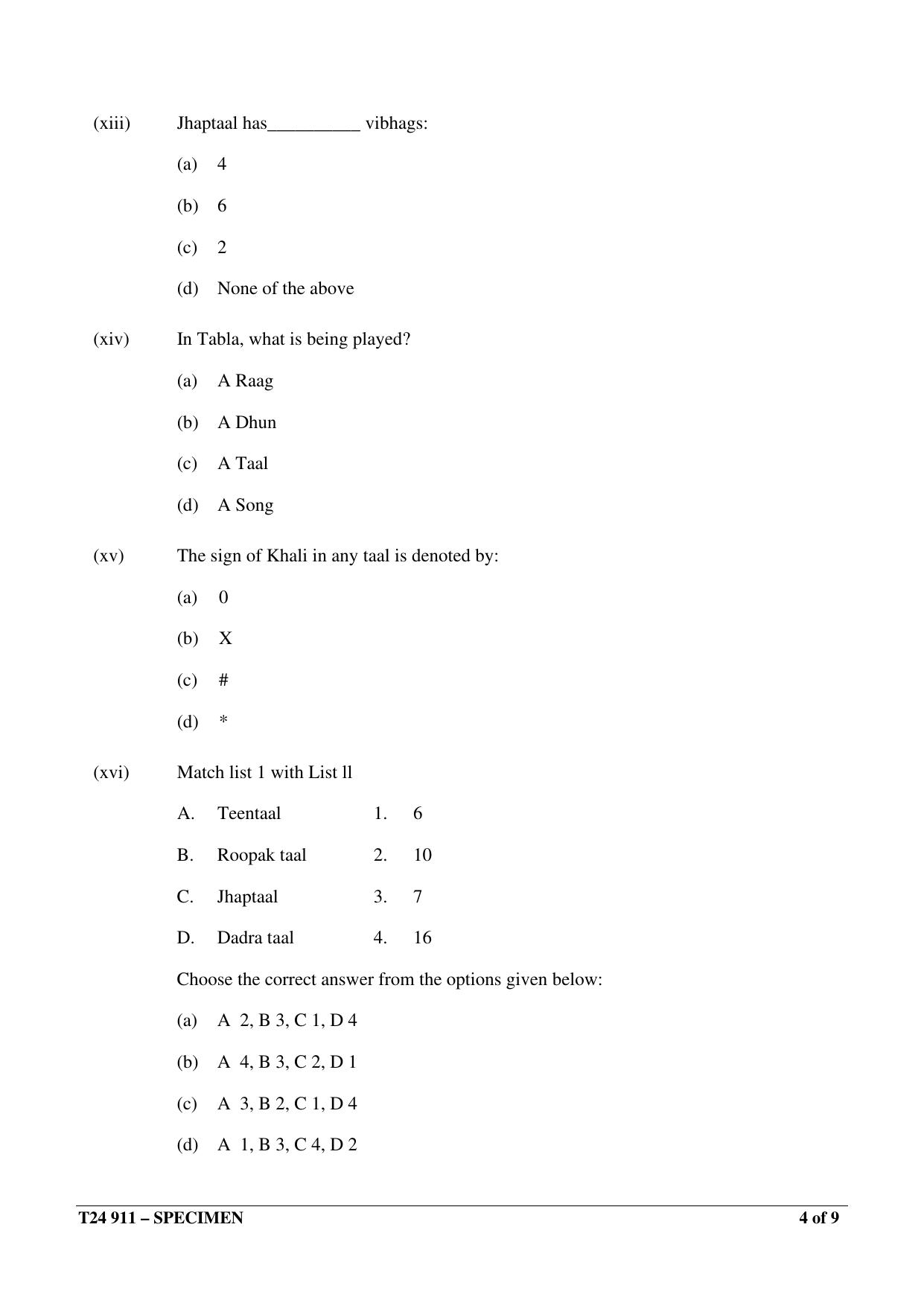 ICSE Class 10  2024 HINDUSTANI MUSIC Sample Paper - Page 4