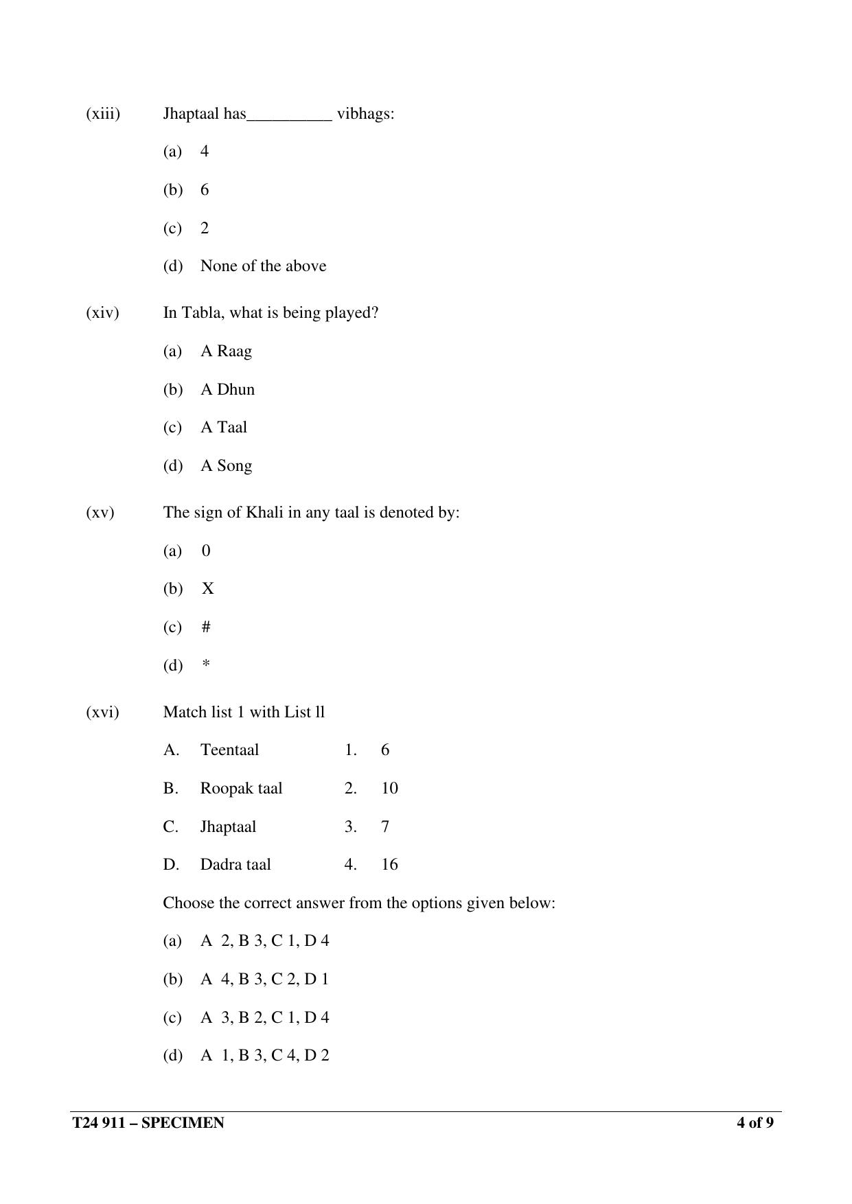 ICSE Class 10  2024 HINDUSTANI MUSIC Sample Paper - Page 4