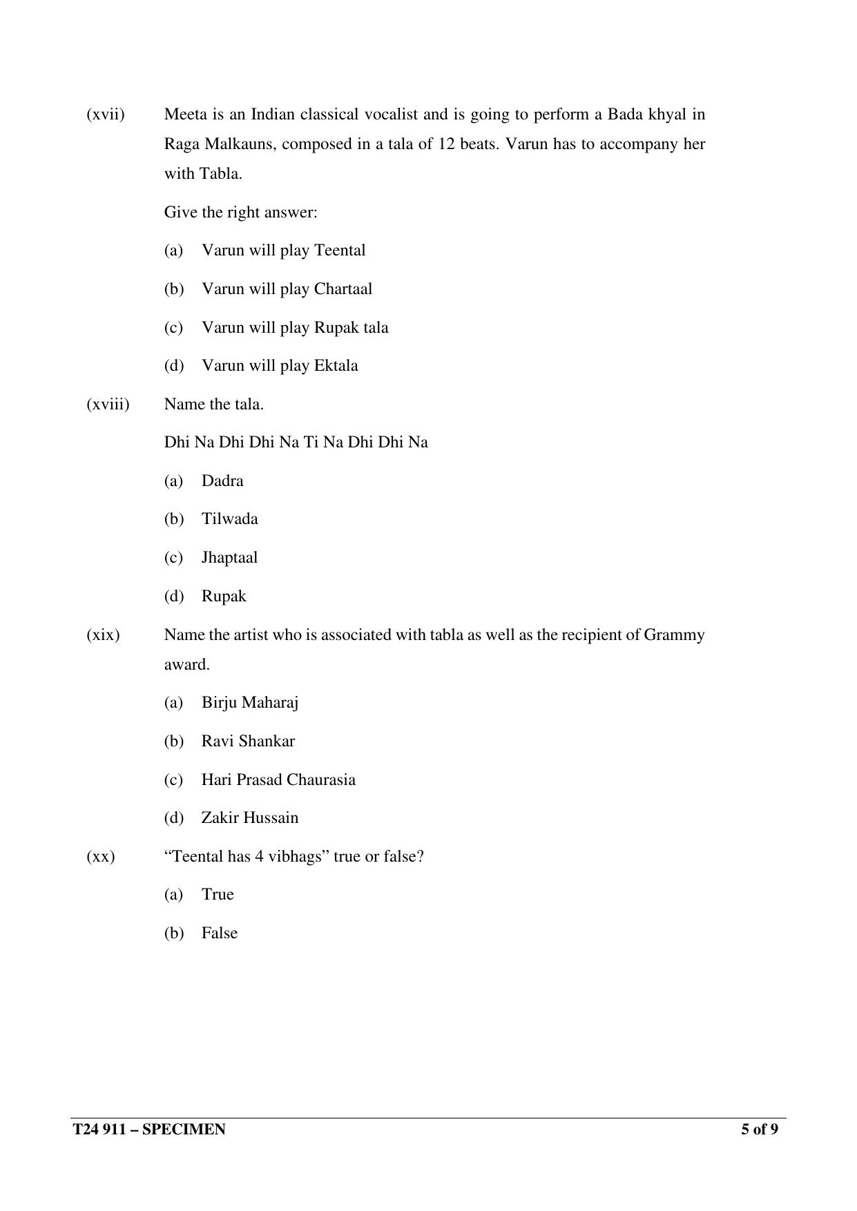 ICSE Class 10  2024 HINDUSTANI MUSIC Sample Paper - Page 5