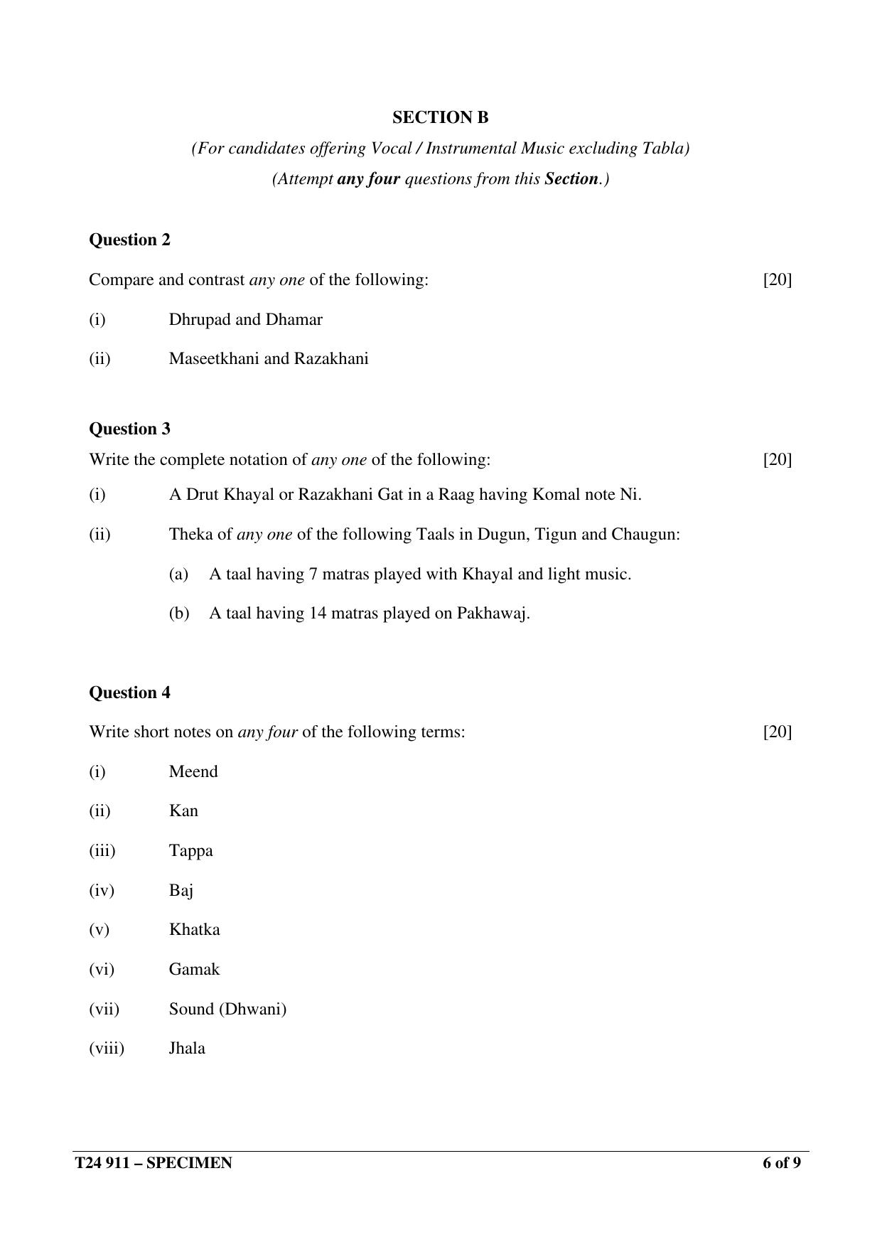 ICSE Class 10  2024 HINDUSTANI MUSIC Sample Paper - Page 6
