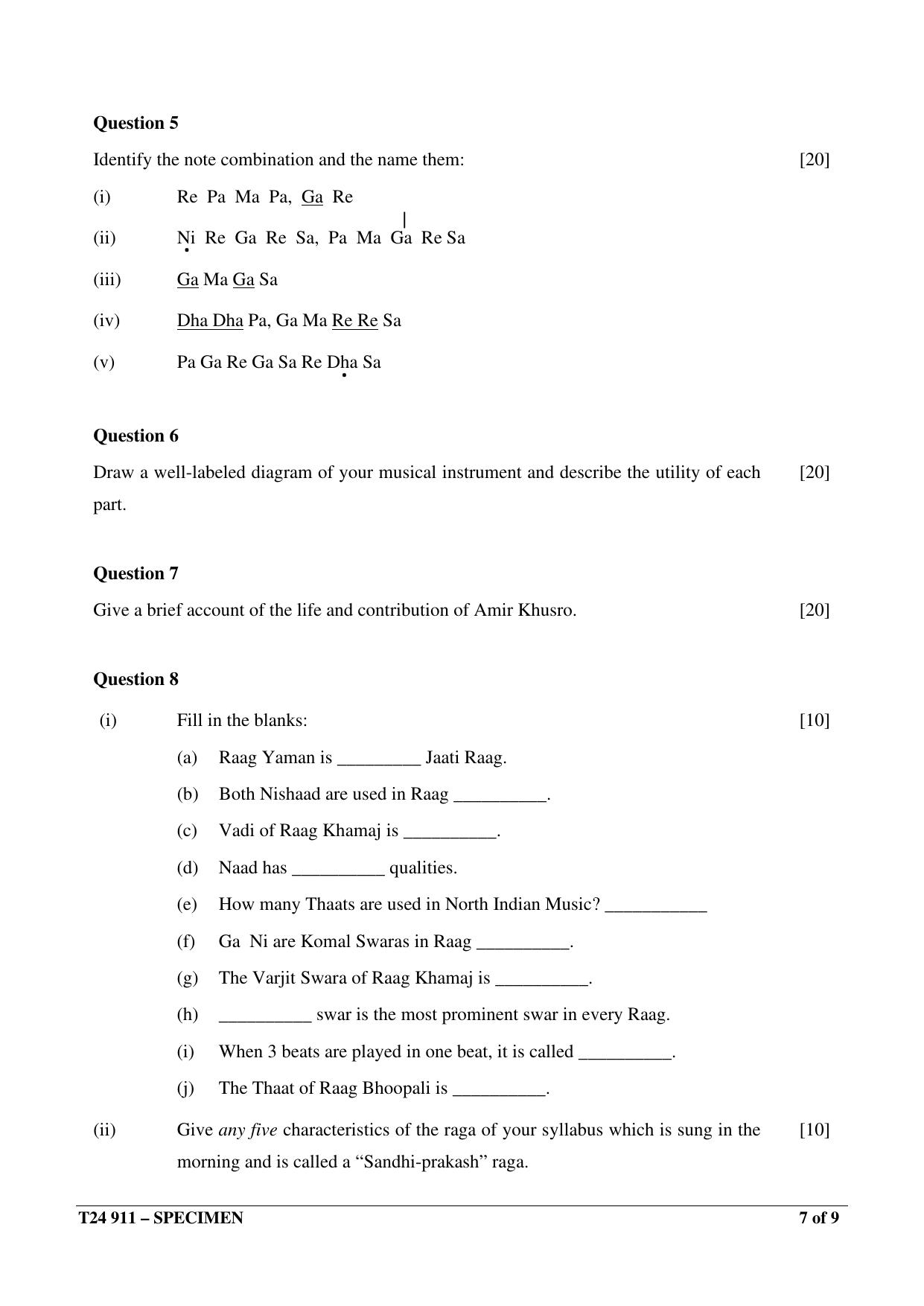 ICSE Class 10  2024 HINDUSTANI MUSIC Sample Paper - Page 7