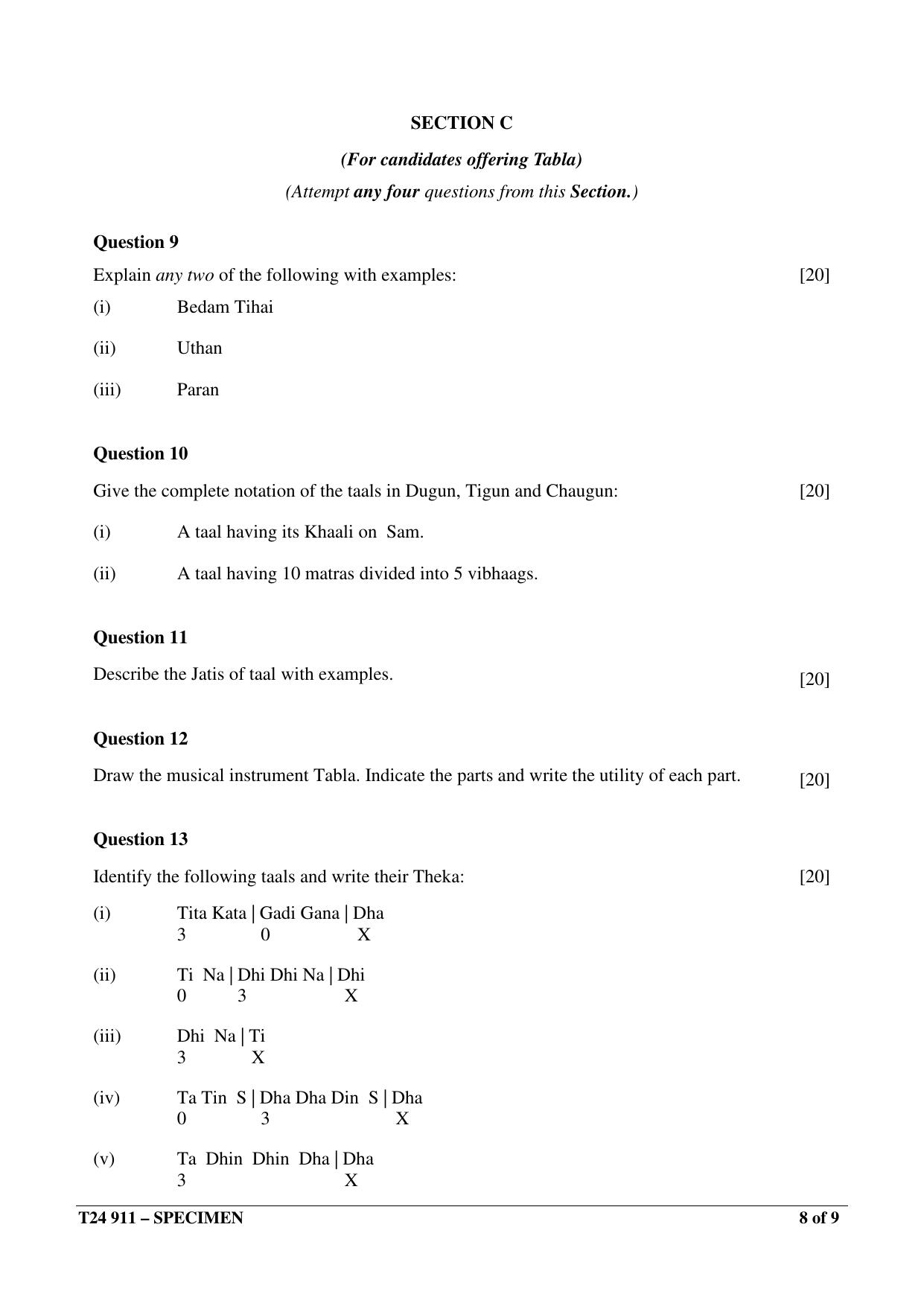 ICSE Class 10  2024 HINDUSTANI MUSIC Sample Paper - Page 8