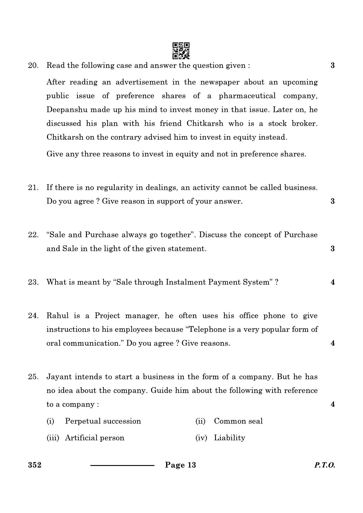 CBSE Class 10 Elements Of Business 2024 Question Paper - Page 13